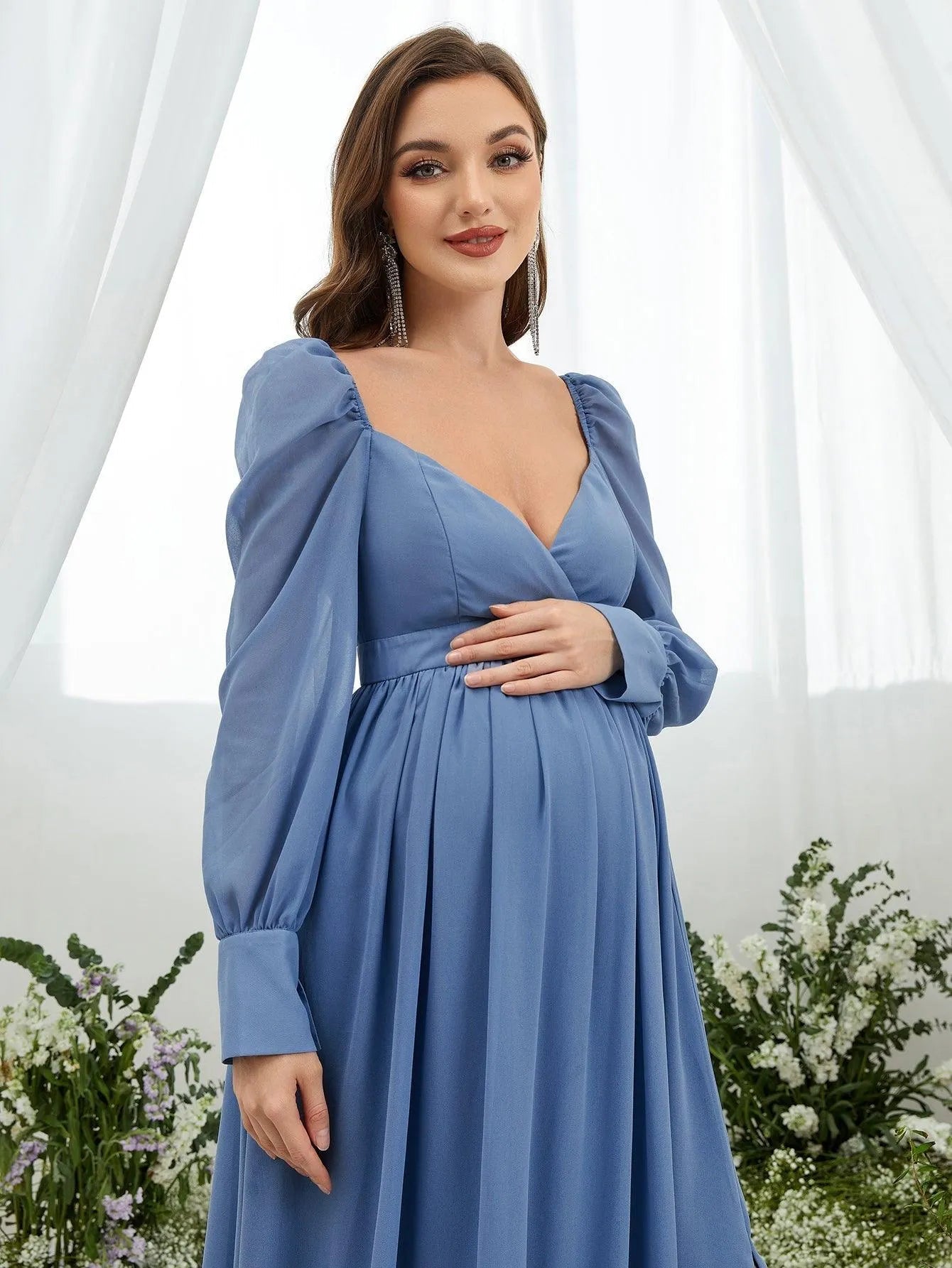 Maternity Backless Split Chiffon A Line Dress