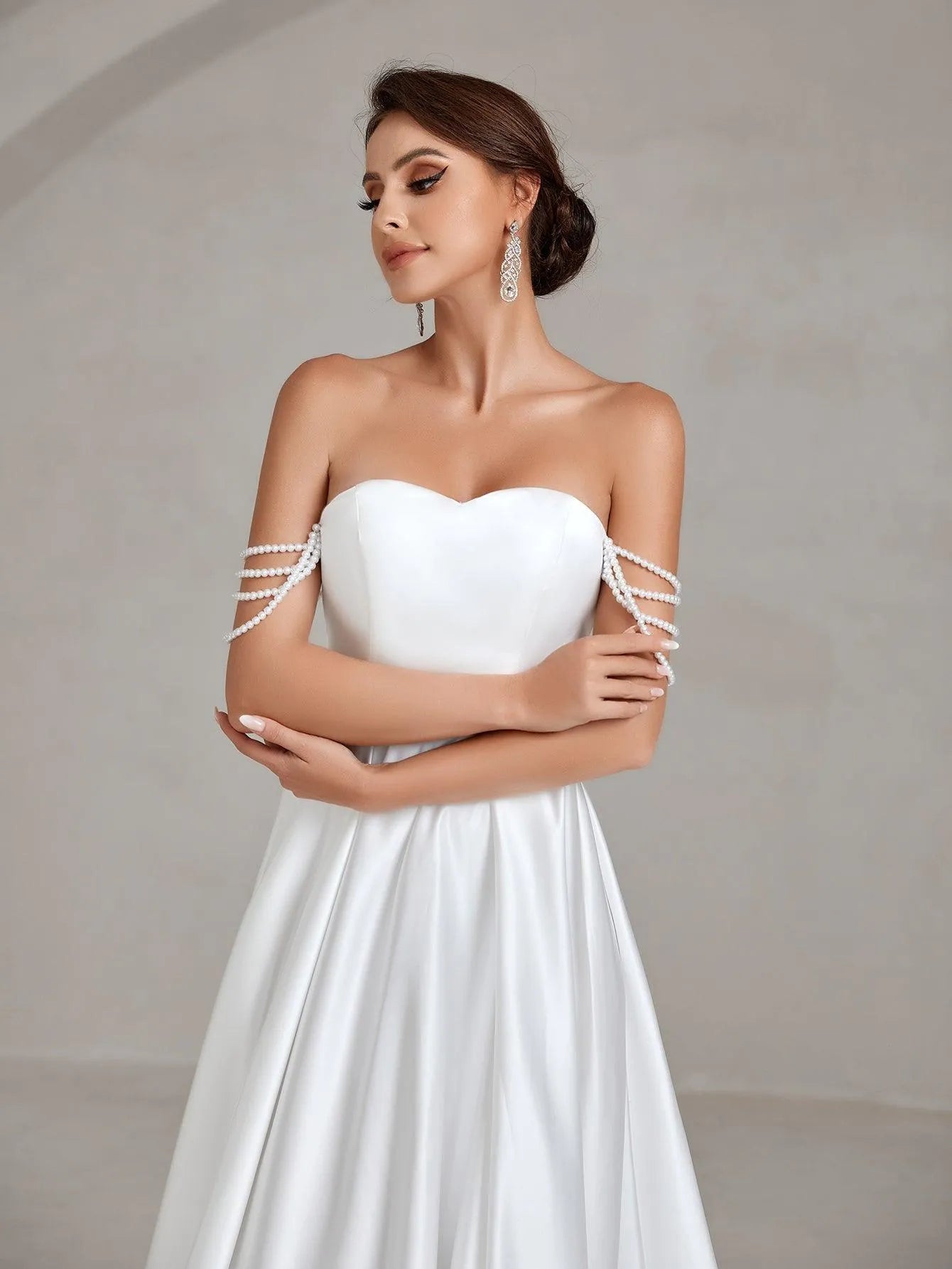 Chain Detail Satin Tube Wedding Dress