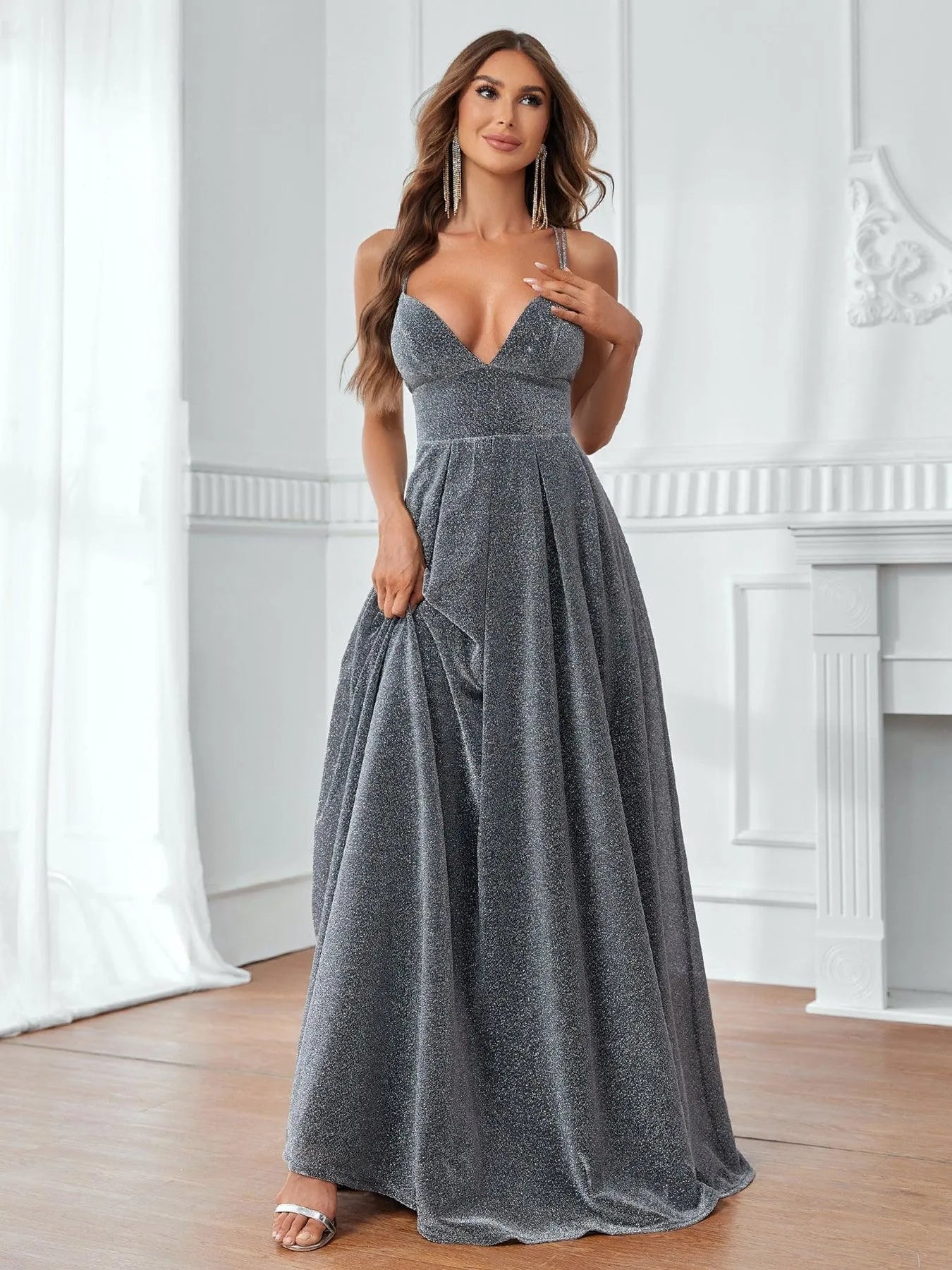 Glitter Backless A Line Formal Cami Dress