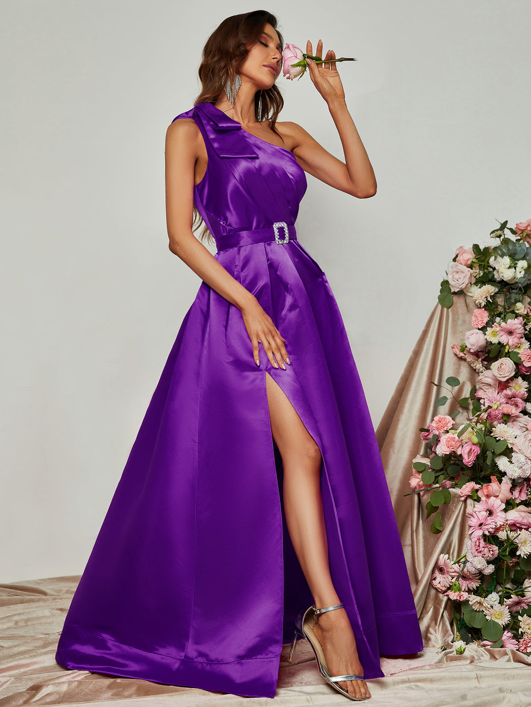 Elegant One Shoulder Sleeveless Satin A line Dresses