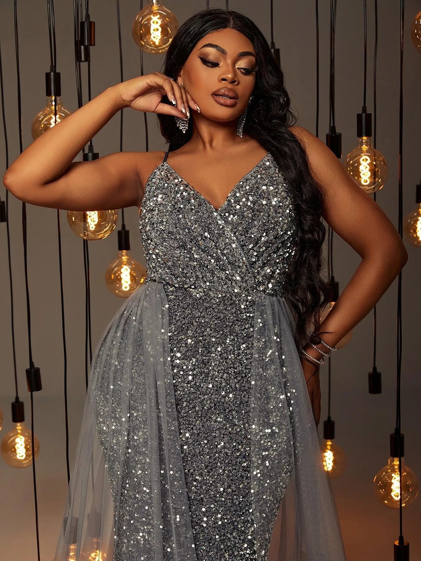 Plus Surplice Neck Mermaid Hem Cami Prom Dress