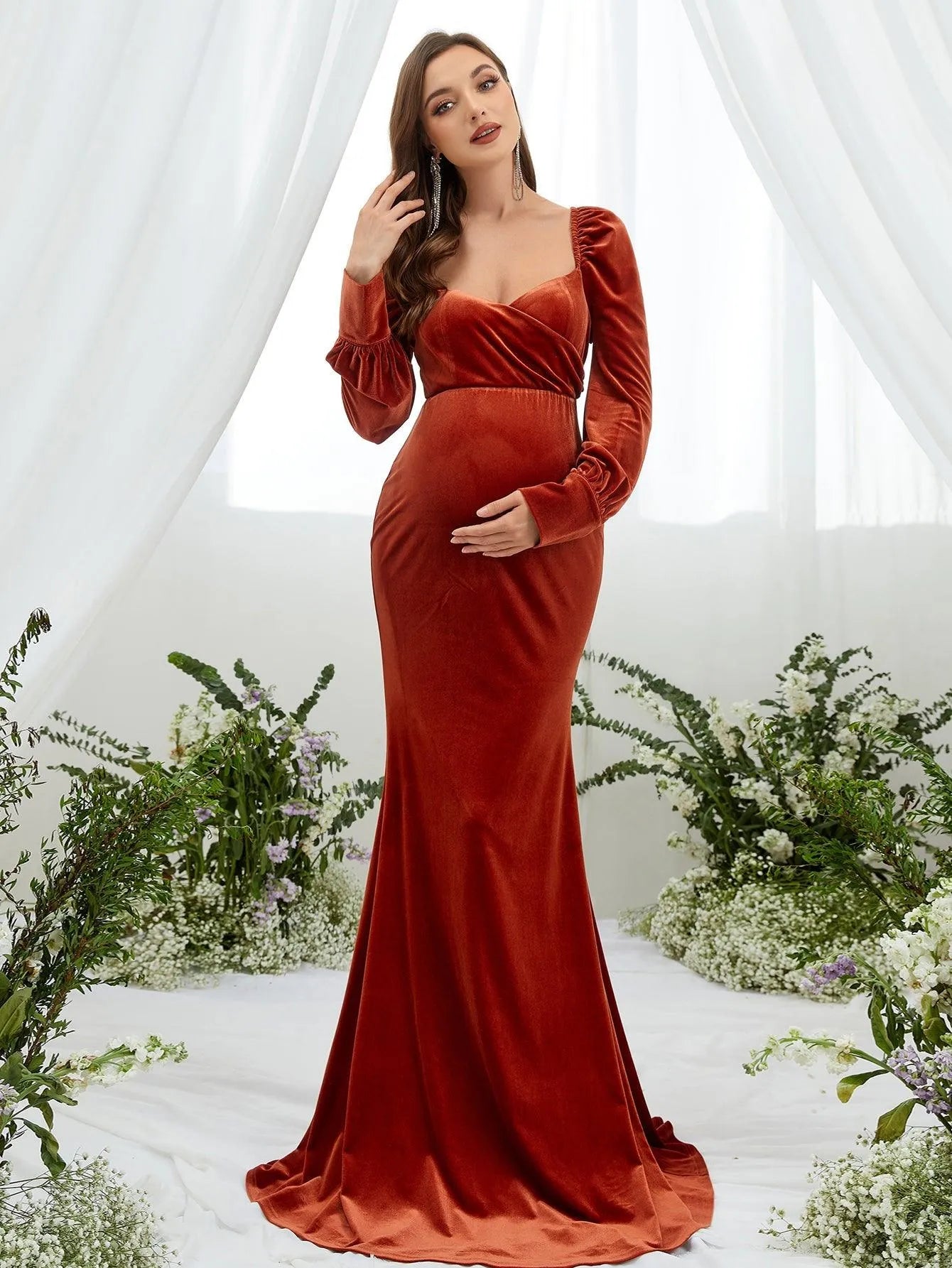 Maternity Backless Mermaid Hem Velvet Dress