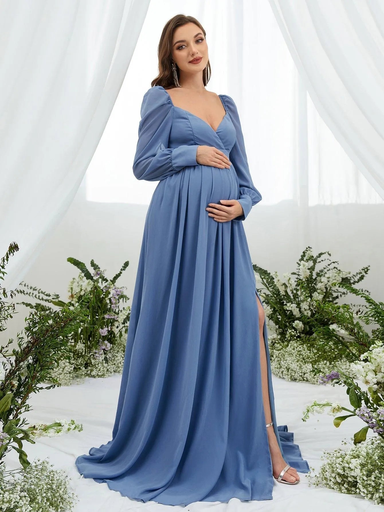 Maternity Backless Split Chiffon A Line Dress