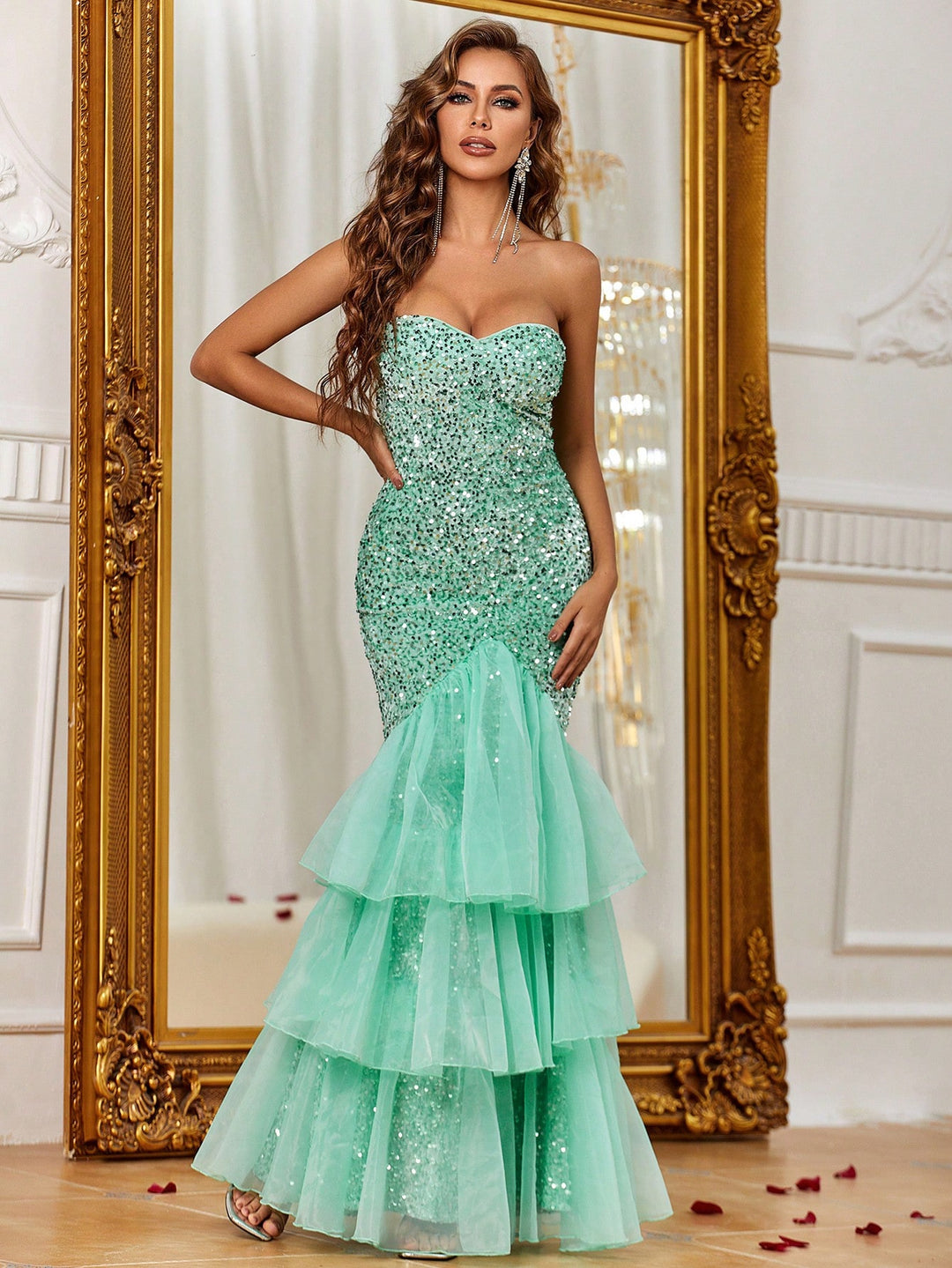 Elegant Tube Sequin Layered Mermaid Dress