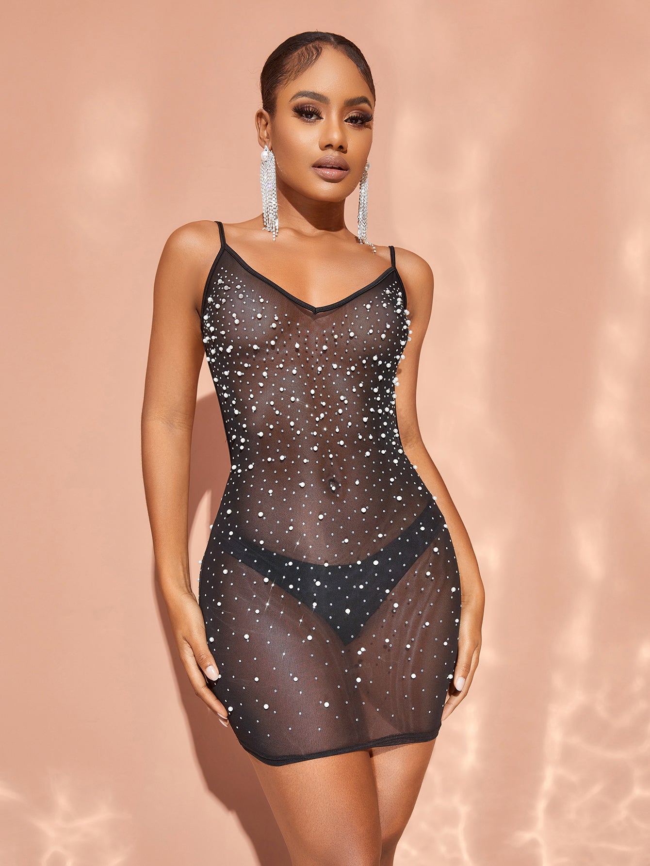 Rhinestone Detail Backless Cami Mini Dress