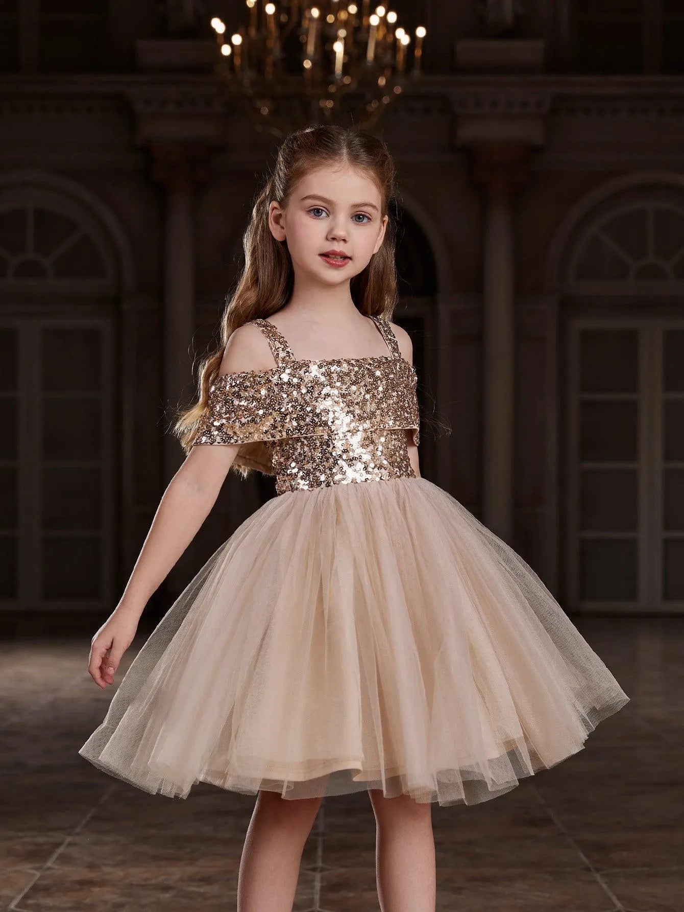 Tween Girls' Sparkling Off Shoulder Sequin Party Dress