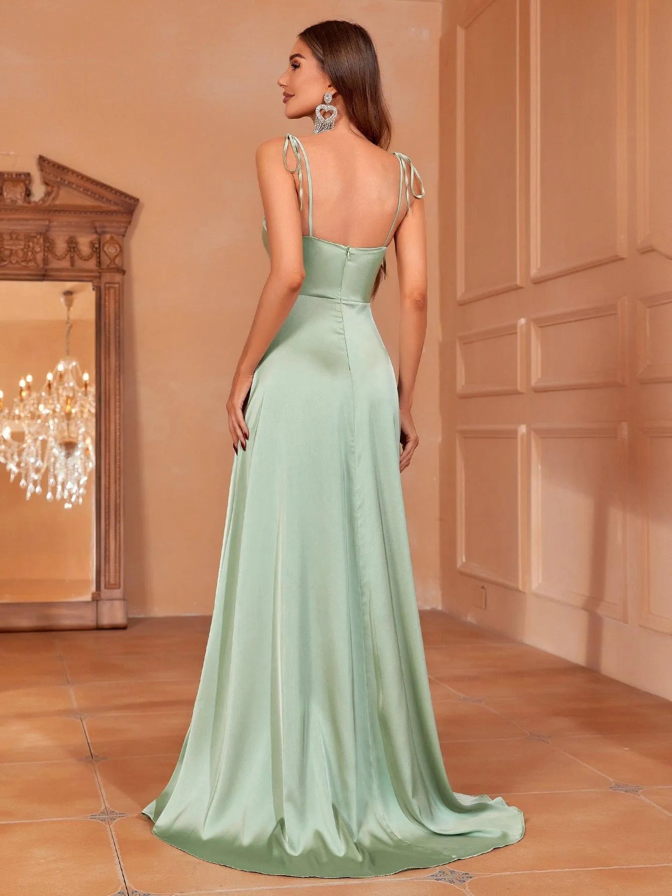 Elegant Tie Shoulder Satin Bridesmaid Dress