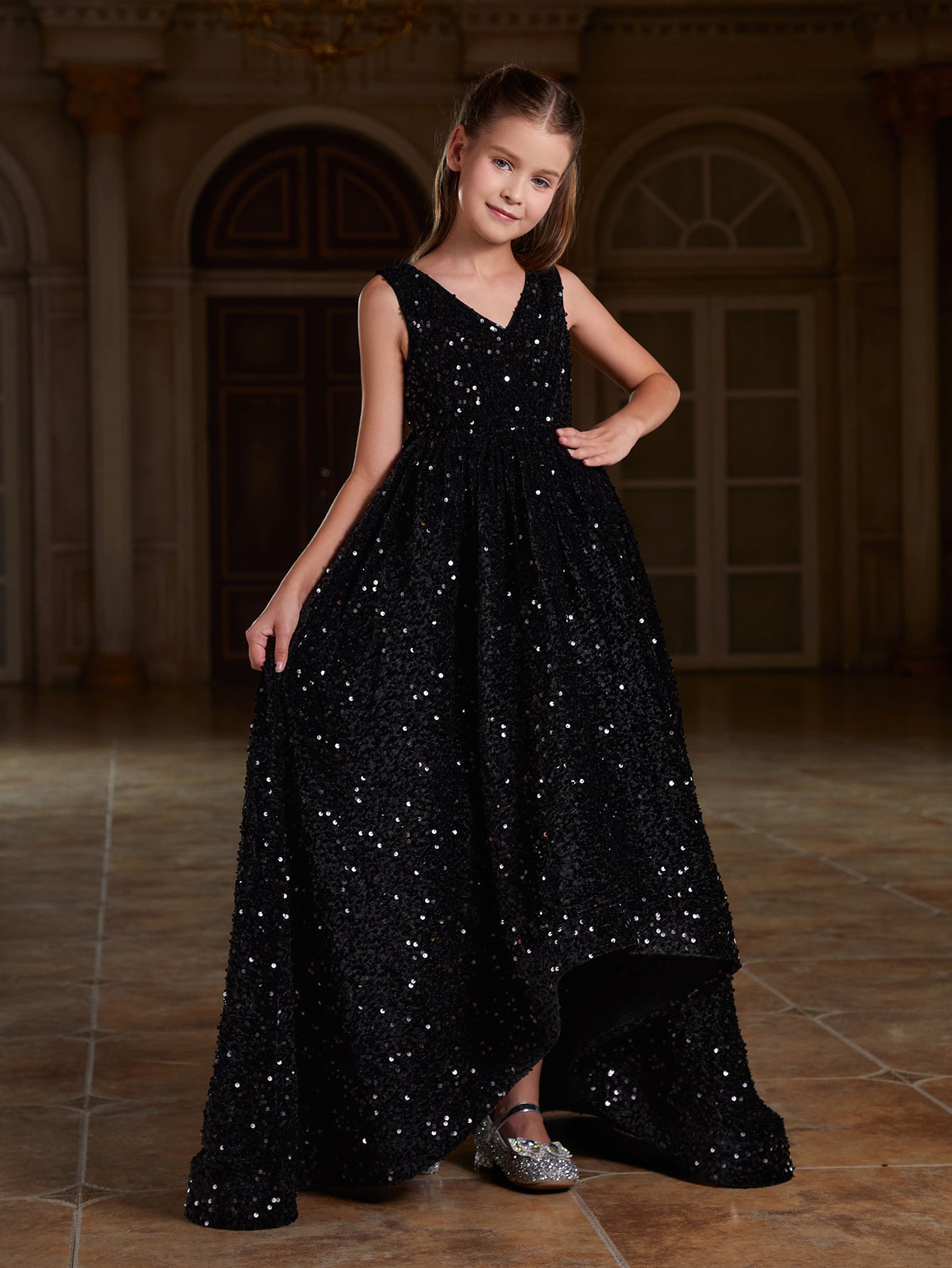 Girl's Bow Back Sleeveless Sequin Maxi Dress