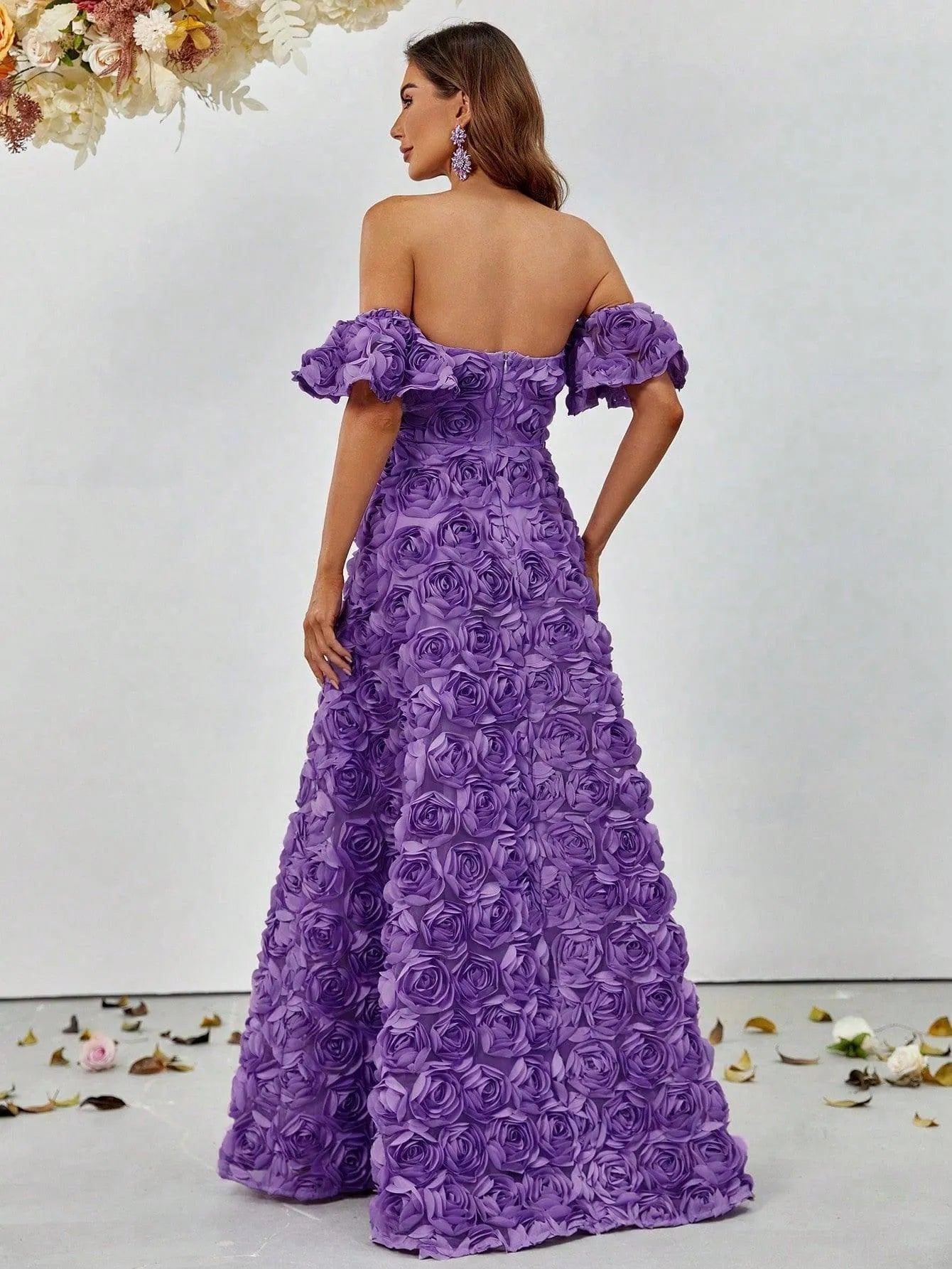 Floral Applique Off Shoulder Floor Length Formal Dresses