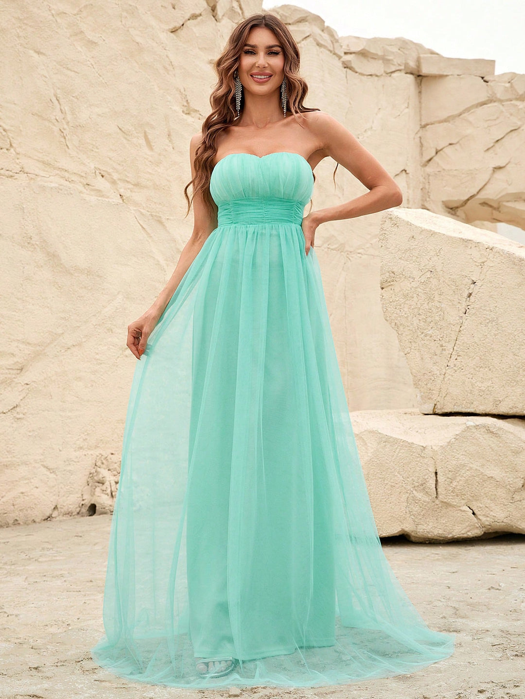 Elegant Tube Sleeveless Pleated Satin A Line Dresses