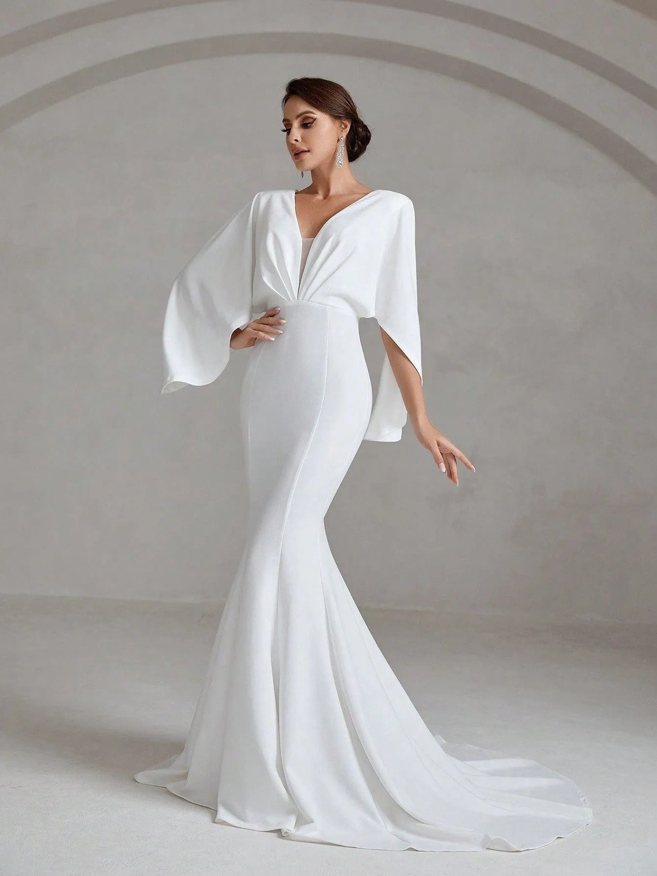 Elegant Cape Sleeves Mermaid Hem Wedding Dress