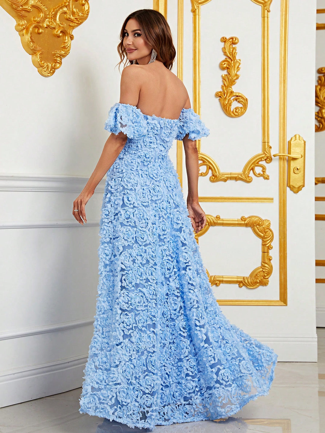 Off Shoulder 3D Flower A-Line Dresses