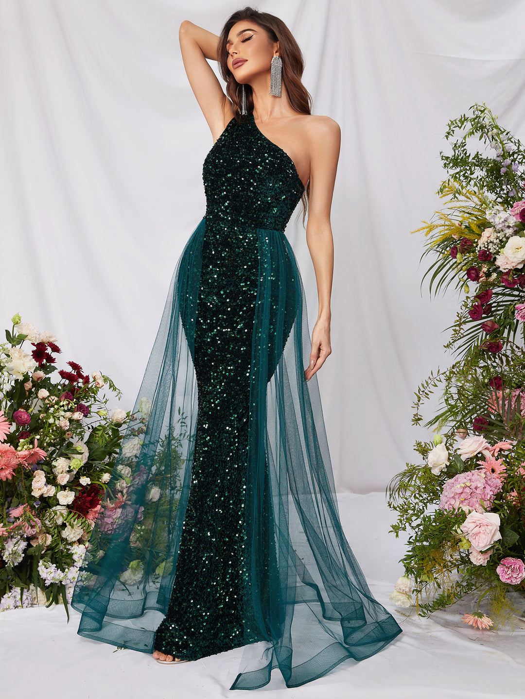 Elegant One Shoulder Sequin Mermaid Dresses