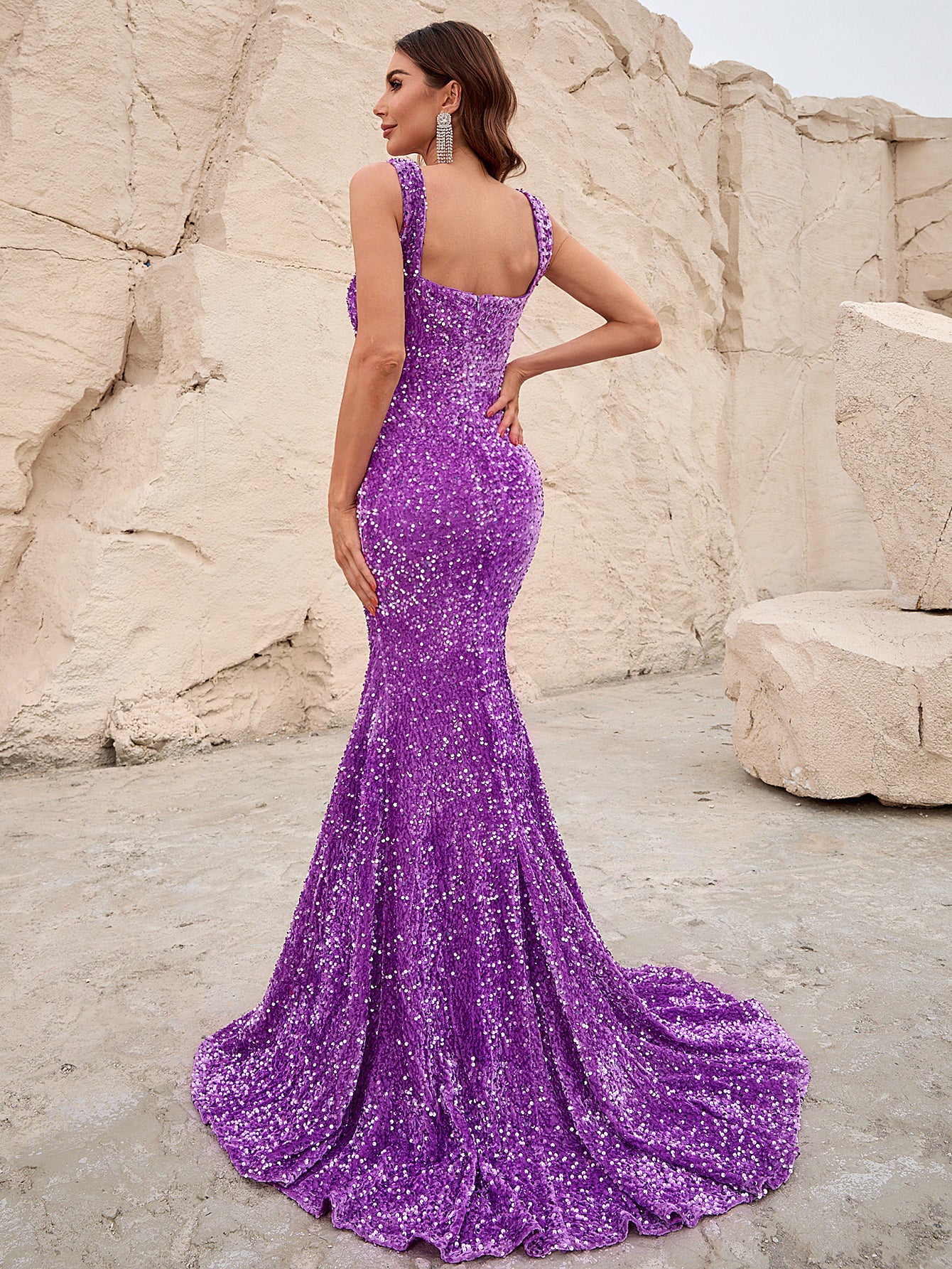 Square Neck Sleeveless Sequin Mermaid Dresses