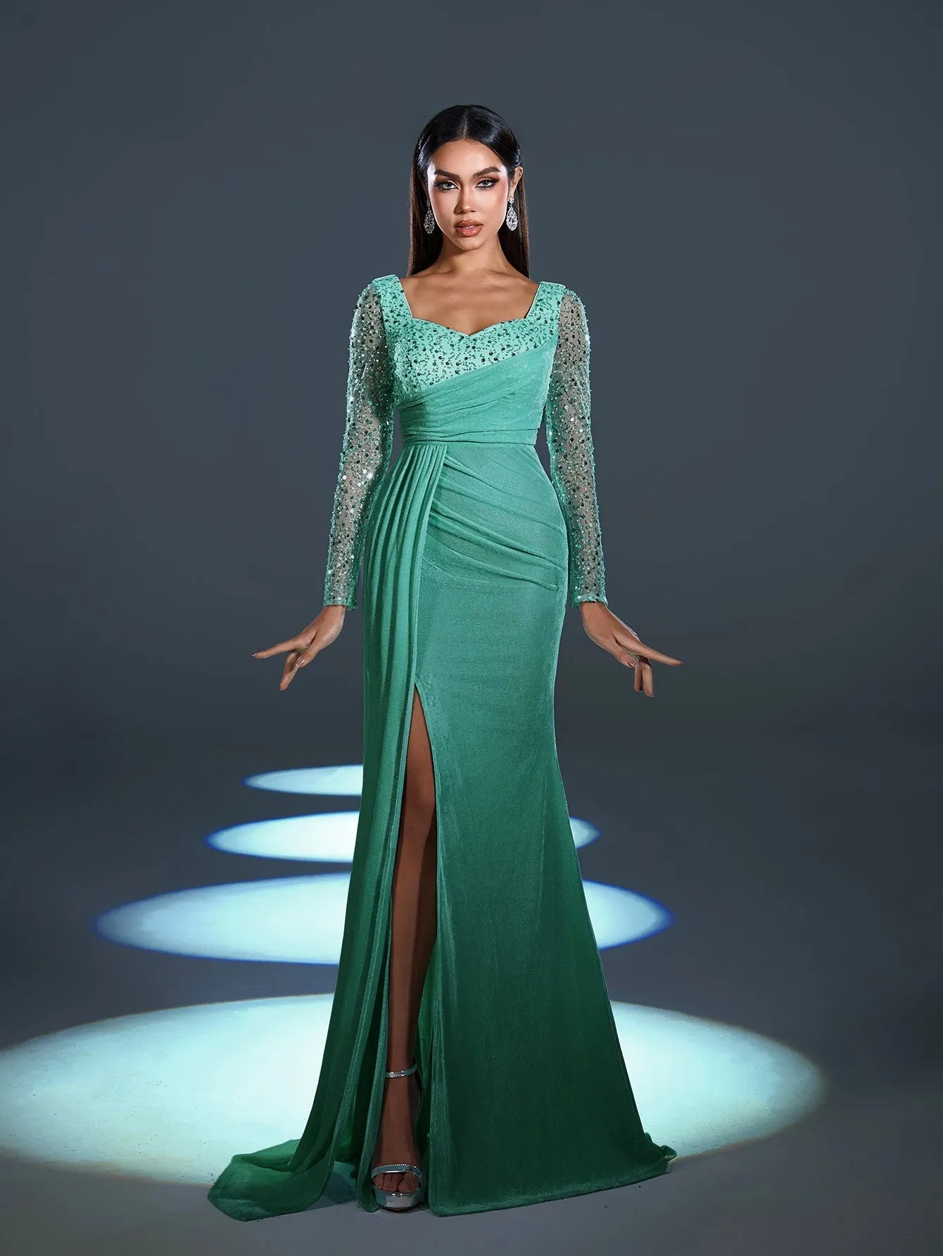 Elegant Sweetheart Neck Contrast Sequin Mermaid Hem Velvet Evening Dress