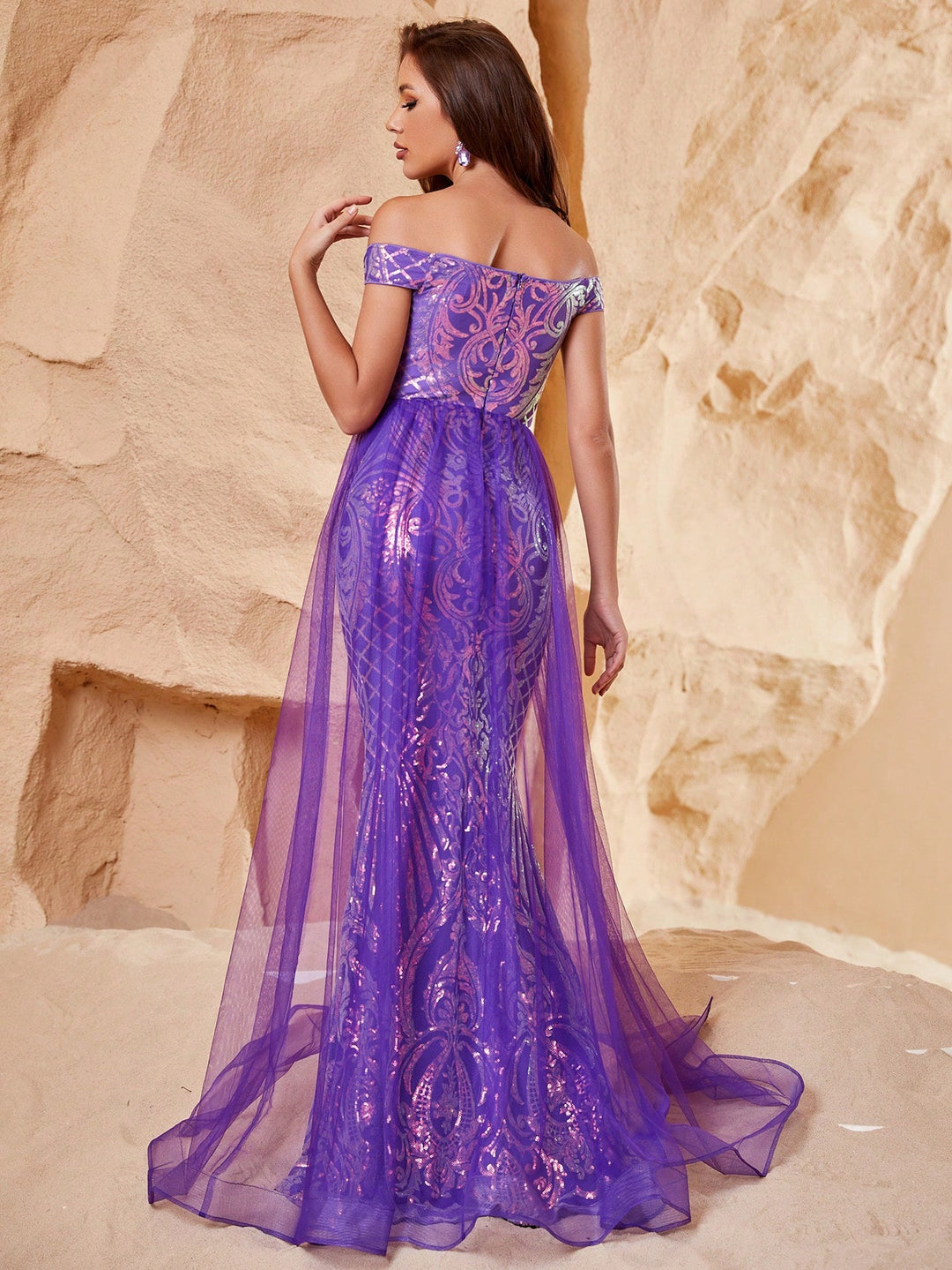 Elegant Off Shoulder Short Sleeve Mermaid Prom Dresses