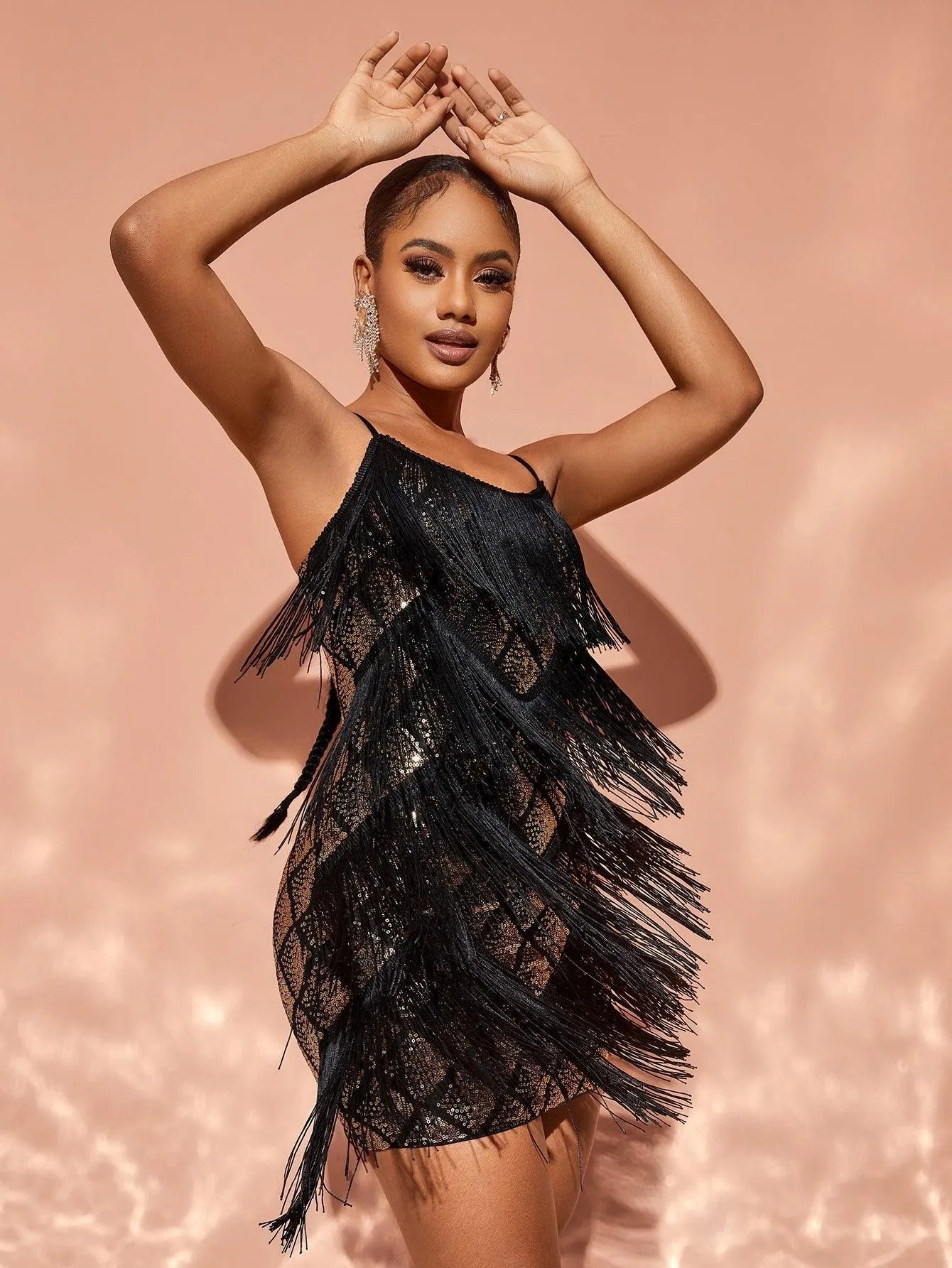 Chic Fringed Sequin Mini Party Dress