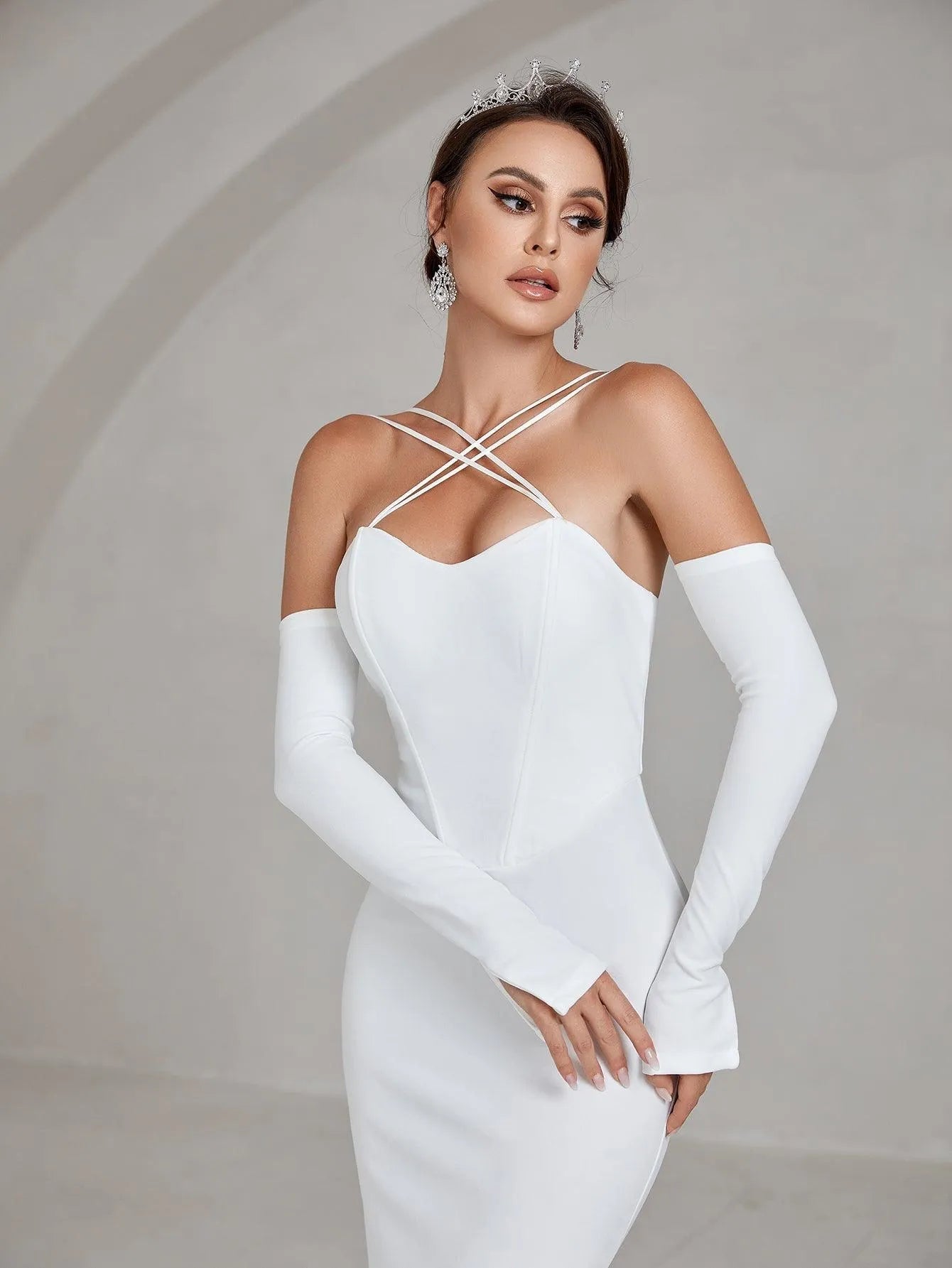 Crisscross Halter Neck Mermaid Hem Wedding Dress