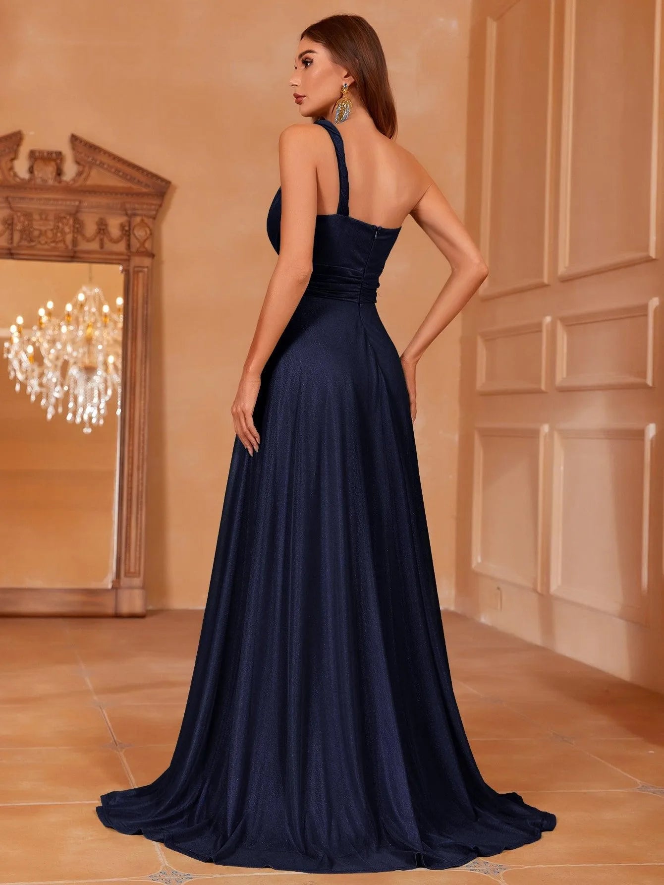 Solid One Shoulder Sleeveless Bridesmaid Dress