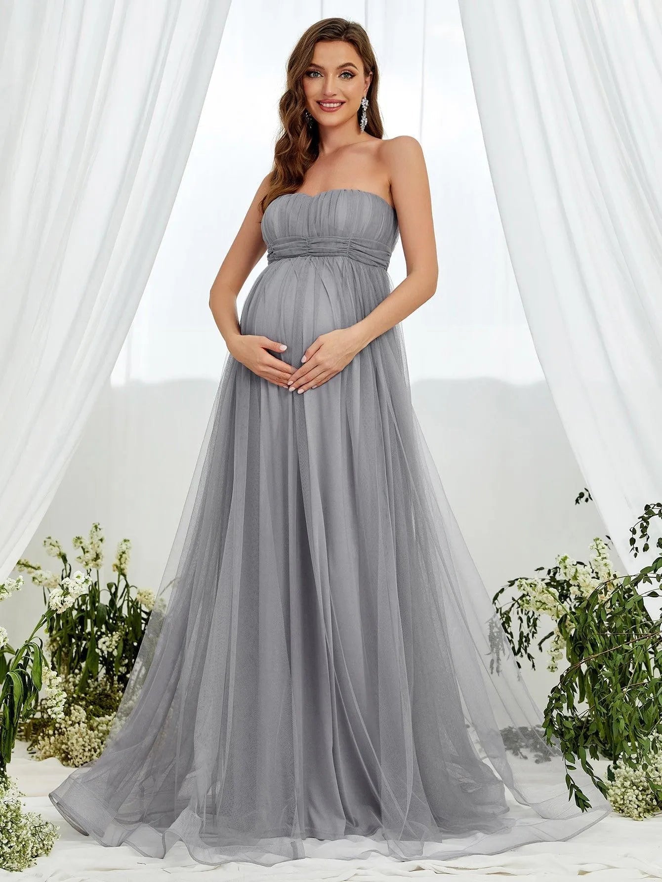 Maternity Solid Mesh A Line Tube Dress