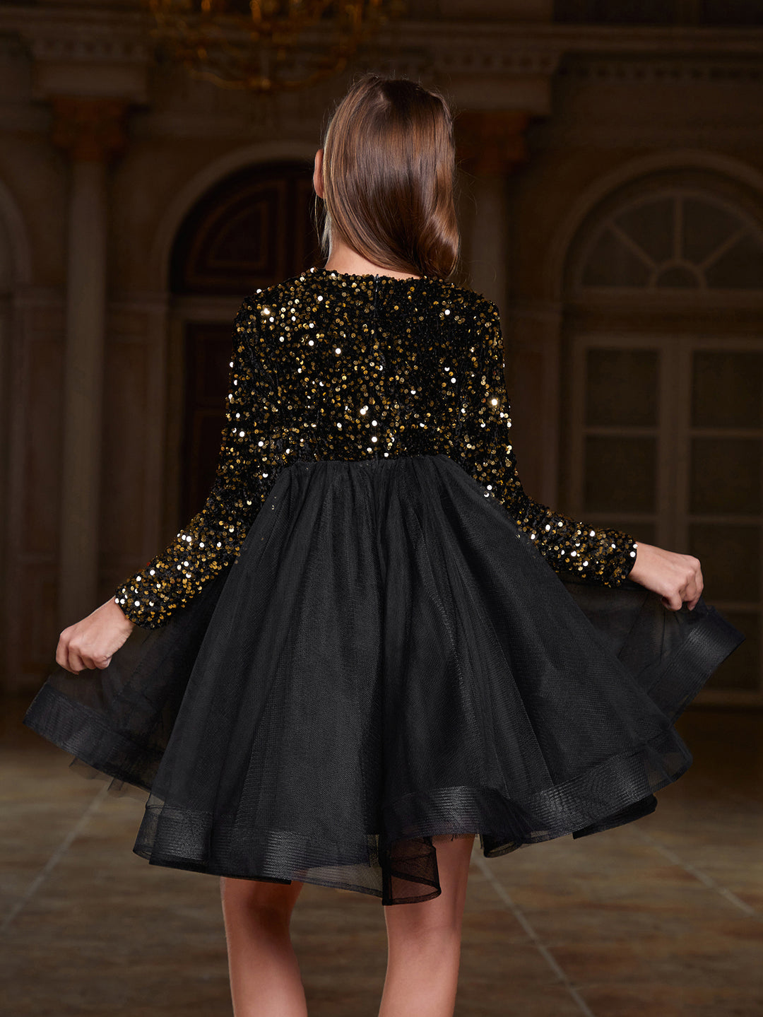 Girl's Cute Bow Front Long Sleeve Party Dress