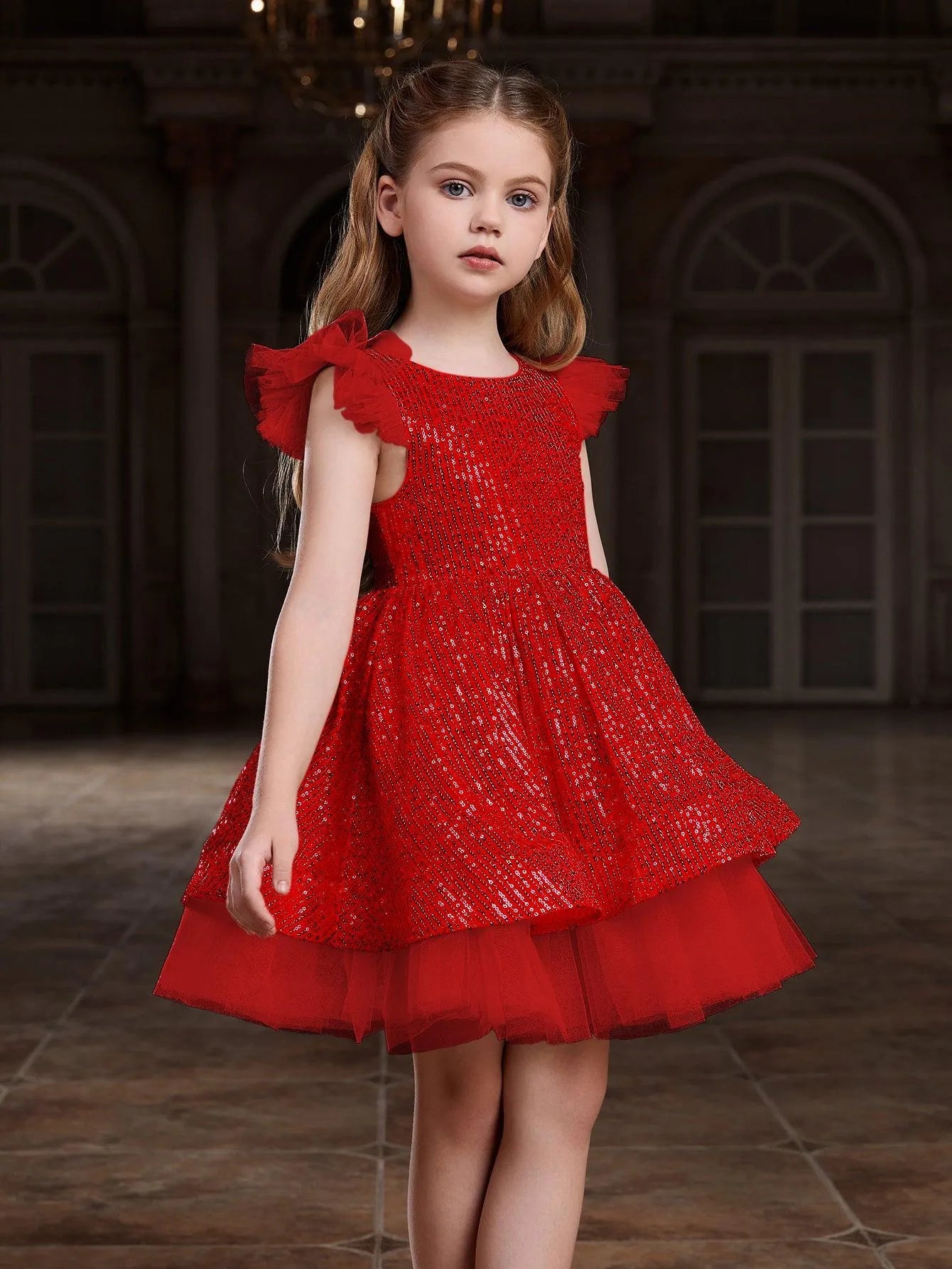 Tween Girls' Sparkling Cap Sleeves Sequin Party Dress