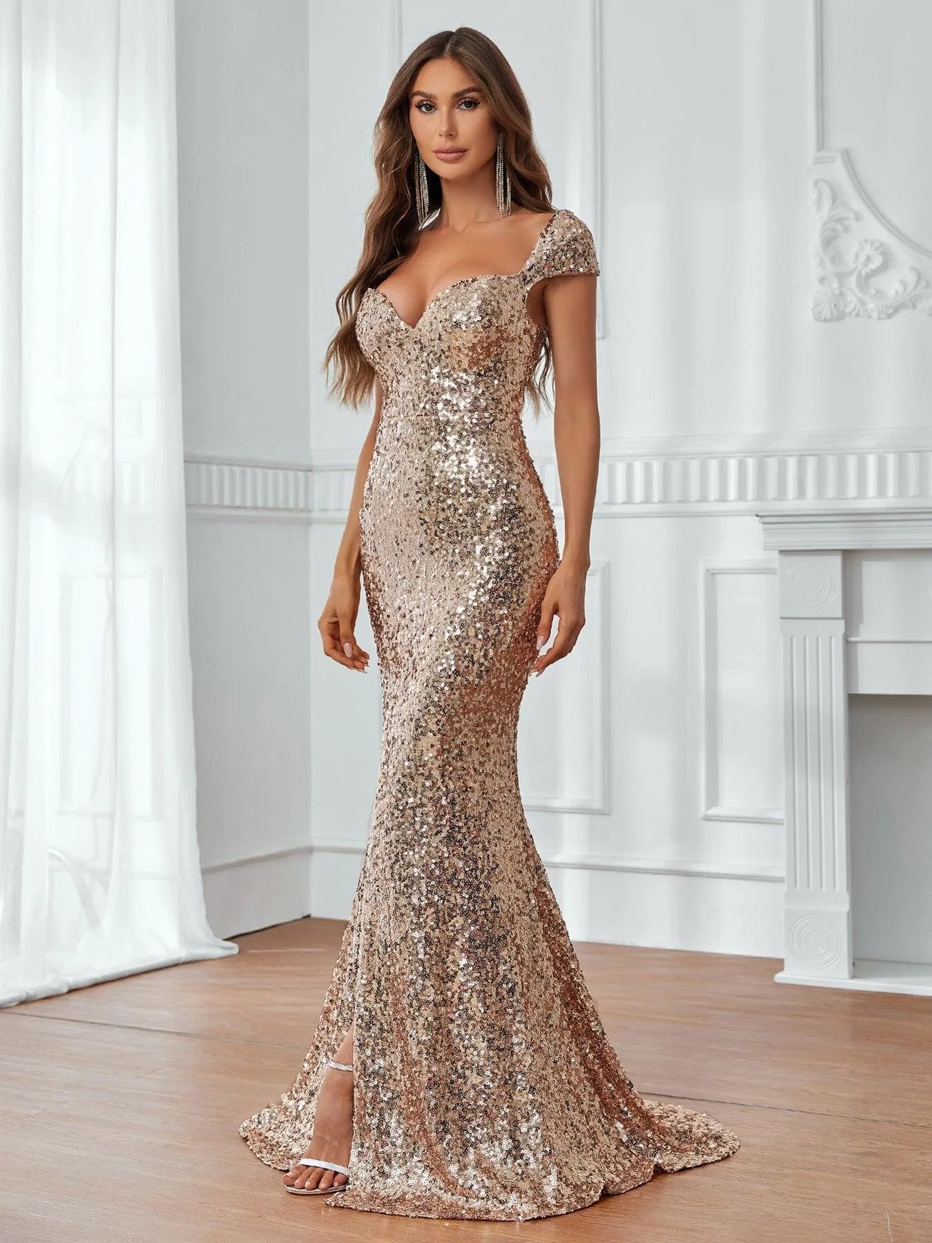 Elegant Sweetheart Neck Sequin Mermaid Hem Dress