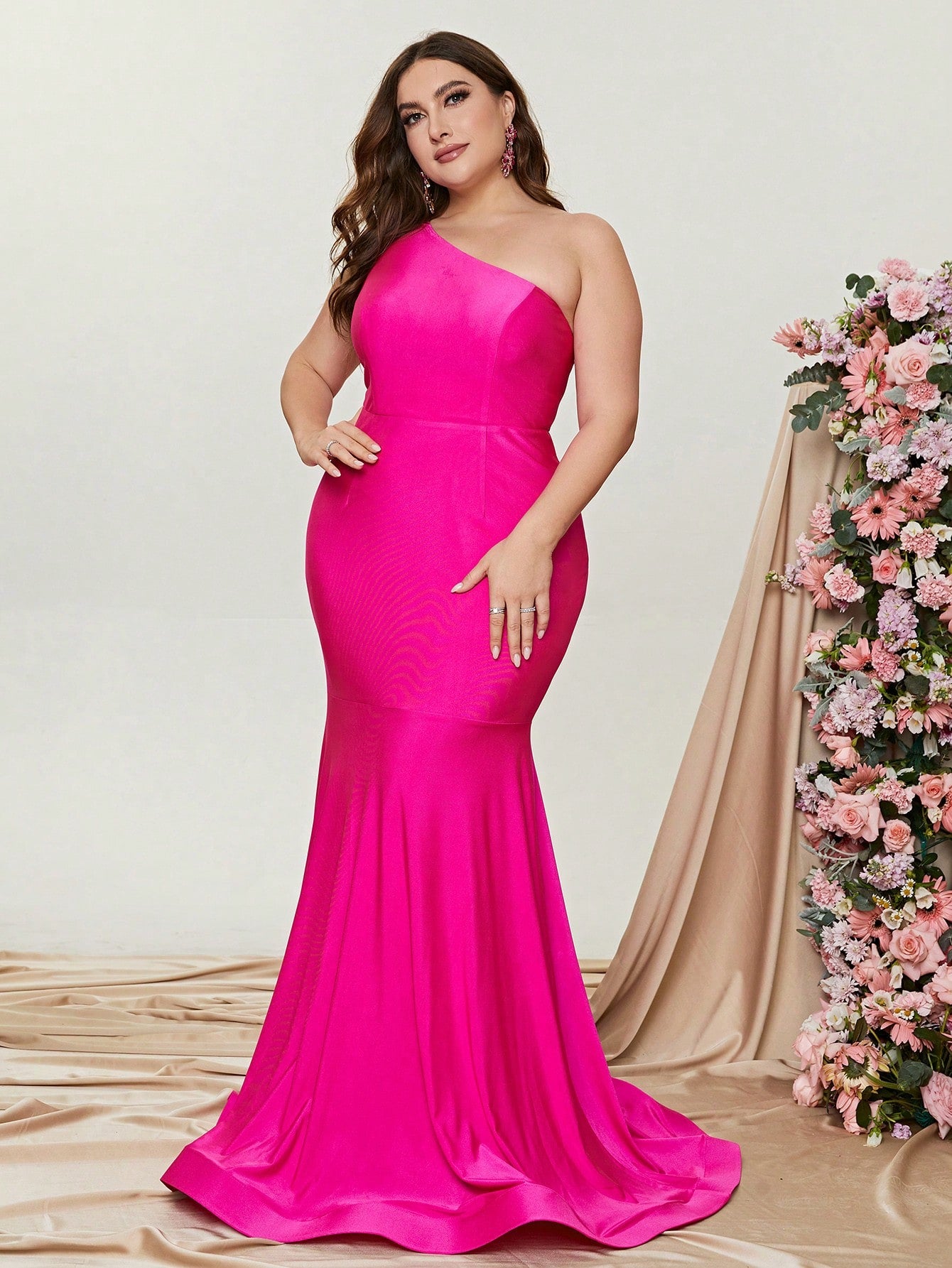 Plus One Shoulder Sleeveless Satin Mermaid Dresses