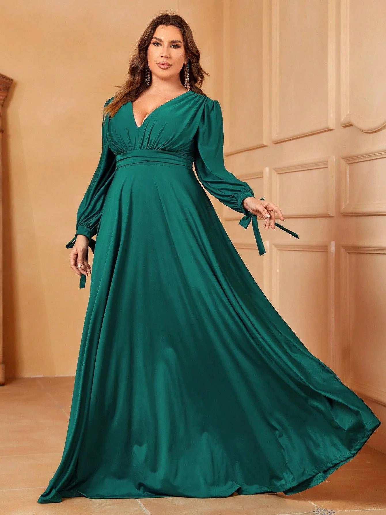 Plus Slit Sleeve Backless A Line Chiffon Dress