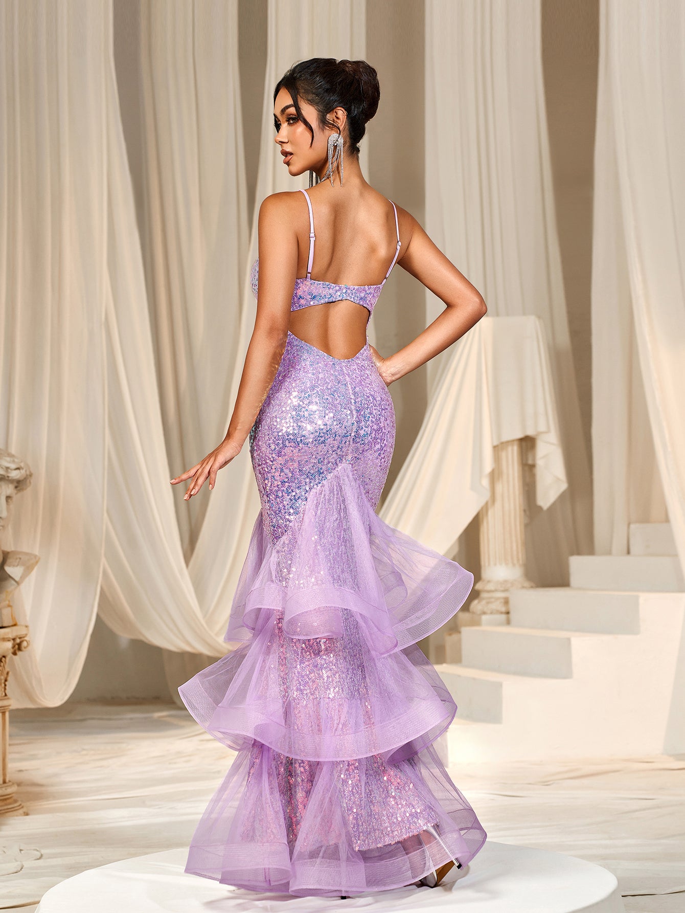 Backless Mermaid Hem Sequin Slip Prom Dress