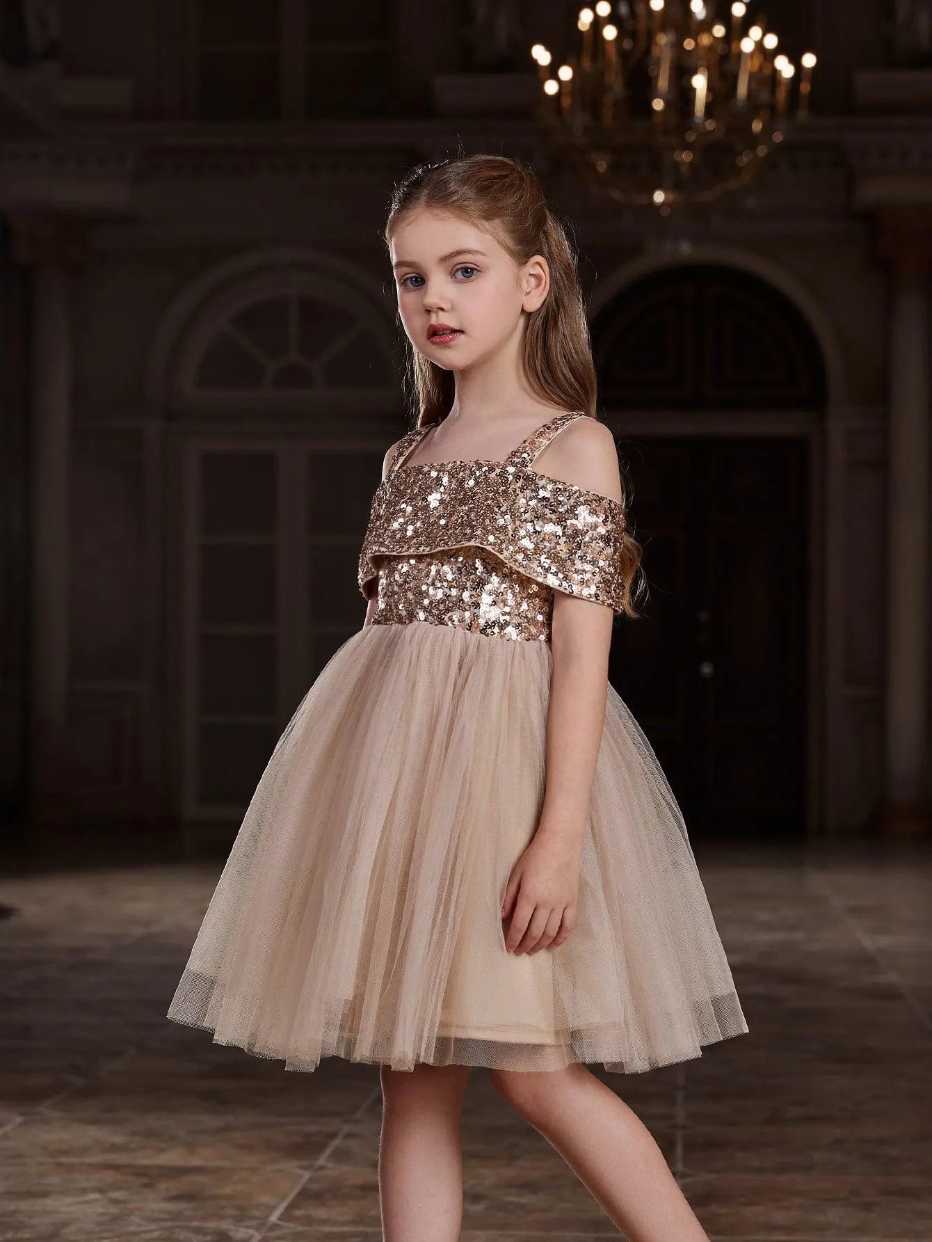 Tween Girls' Sparkling Off Shoulder Sequin Party Dress