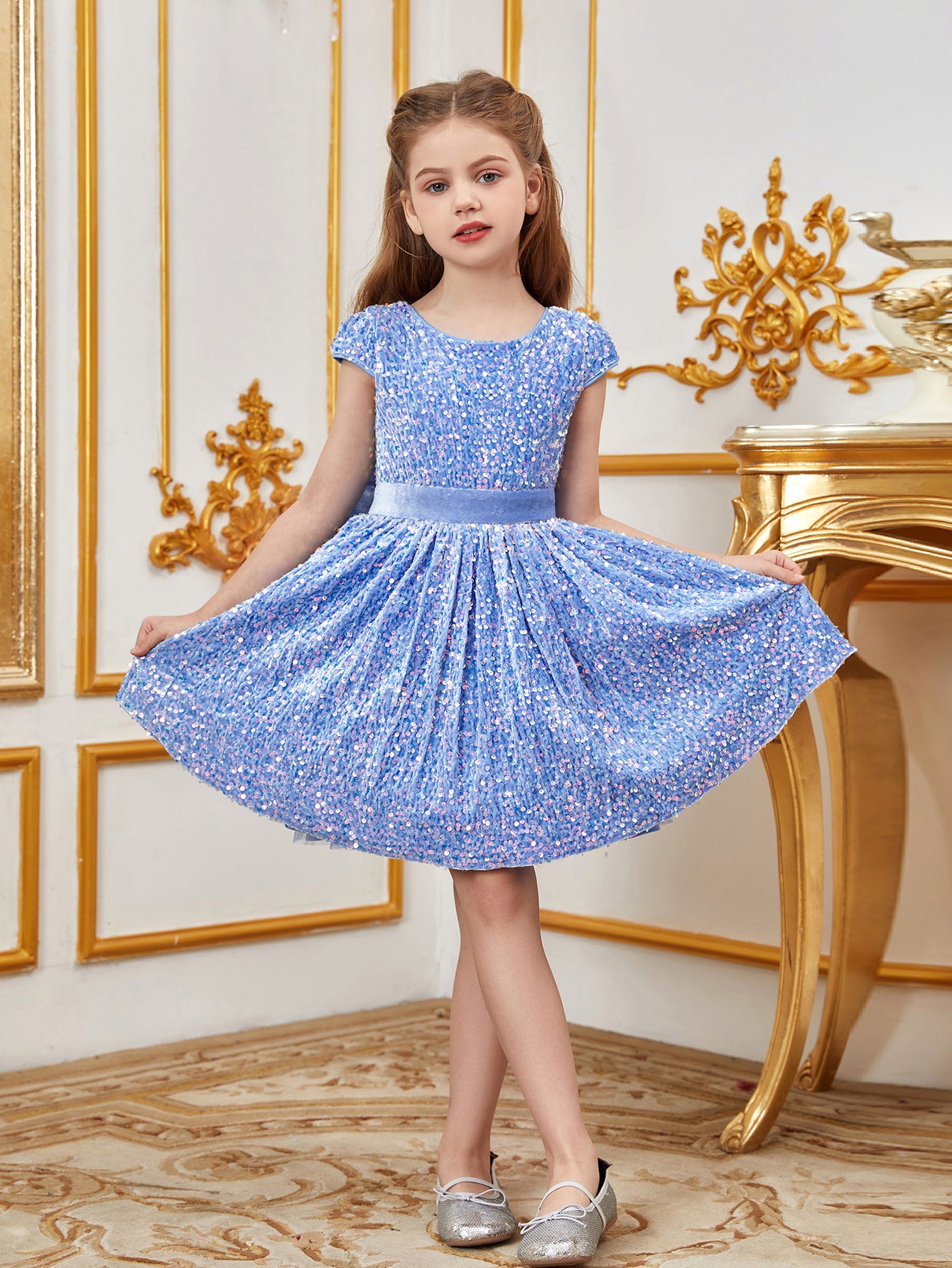 Tween Girls' Bow Back Sequin A Line Dress