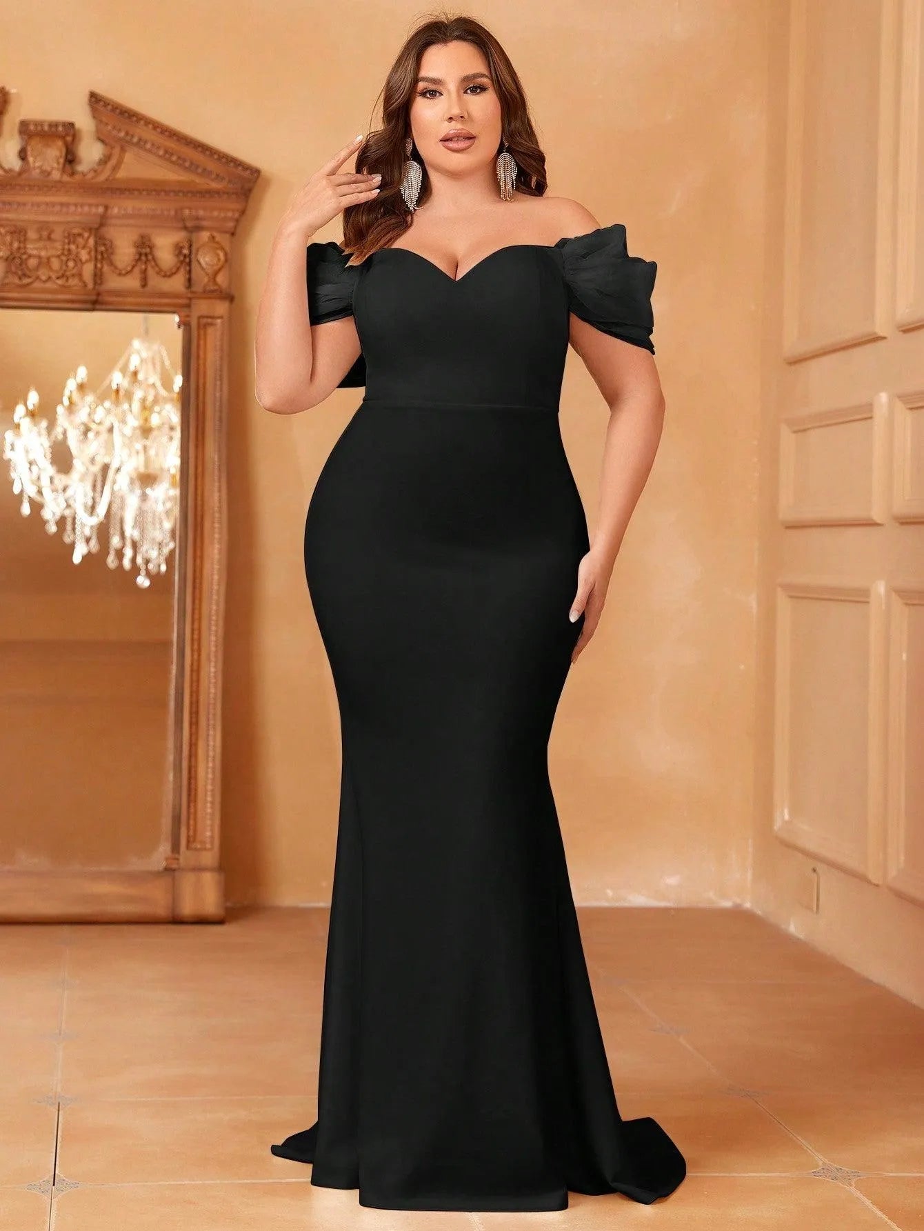 Plus Off Shoulder Mermaid Hem Formal Dress