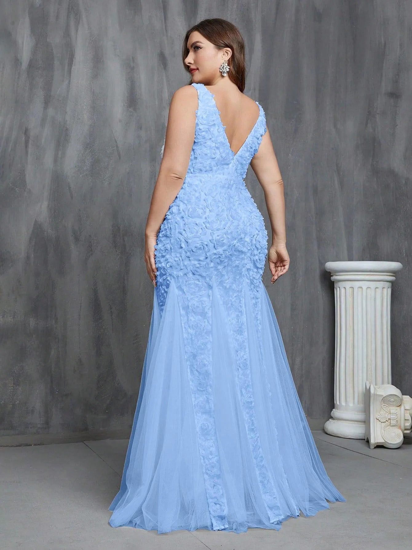 Plus Plunging Neck Mermaid Hem Wedding Dress