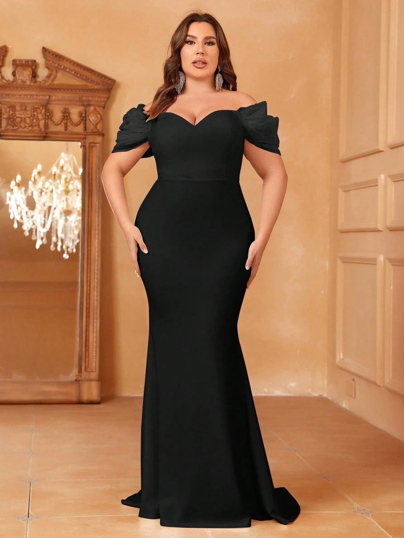 Plus Off Shoulder Mermaid Hem Formal Dress