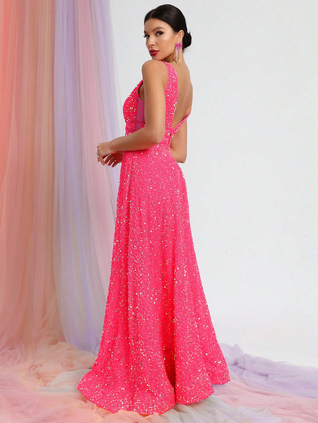 Elegant V Neck Sleeveless Sequin A-line Dresses