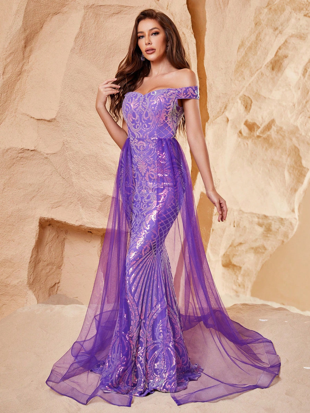 Elegant Off Shoulder Short Sleeve Mermaid Prom Dresses