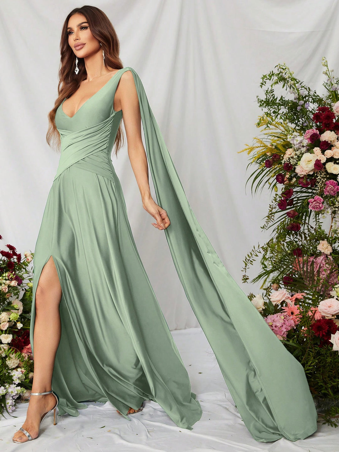 Elegant V Neck Sleeveless A Line Slit Dresses