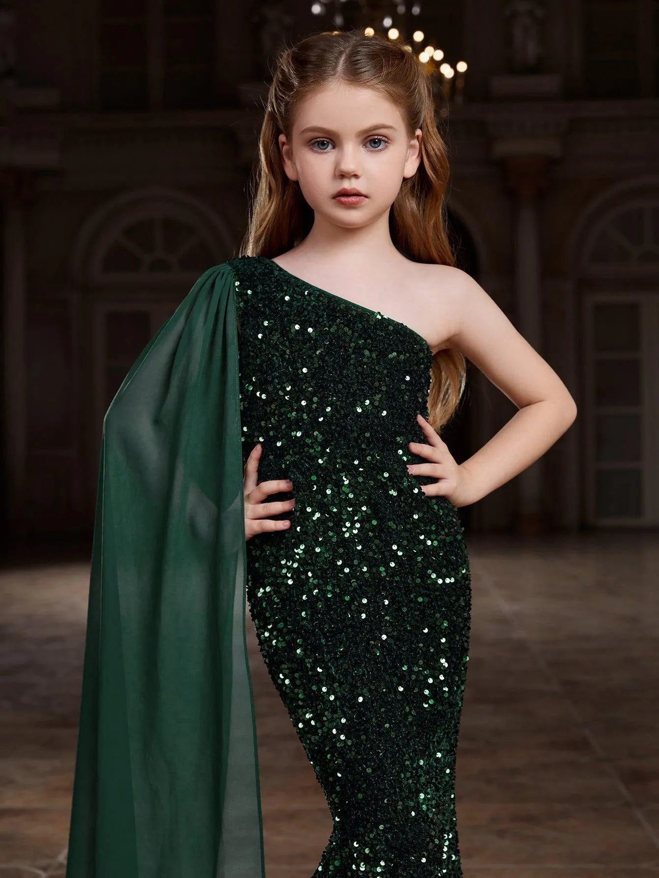 Tween Girls' Draped Side Sequin Mermaid Hem Party Dress