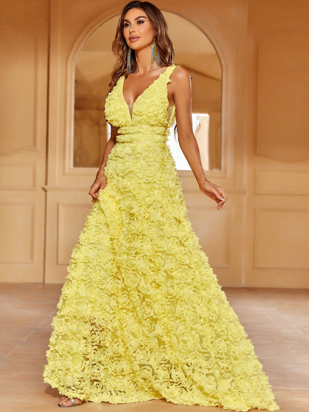 Elegant Scoop Neck Sleeveless 3D Flower A-Line Dresses