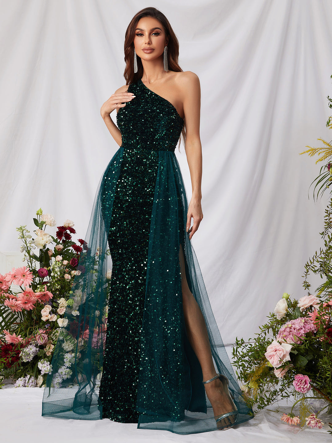 Elegant One Shoulder Sequin Mermaid Dresses