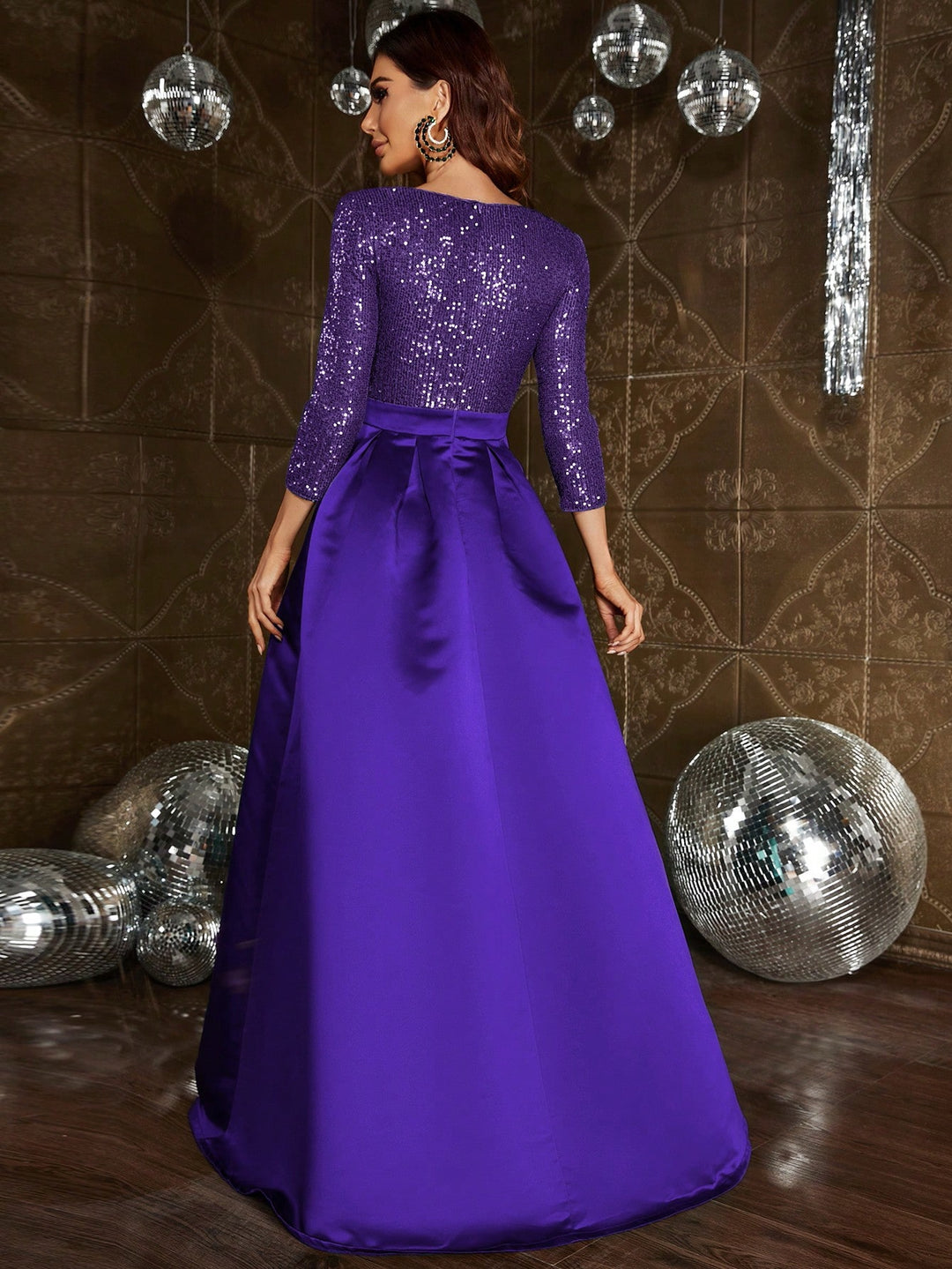 Elegant V Neck 3/4 Sleeve Slit A Line Prom Dress