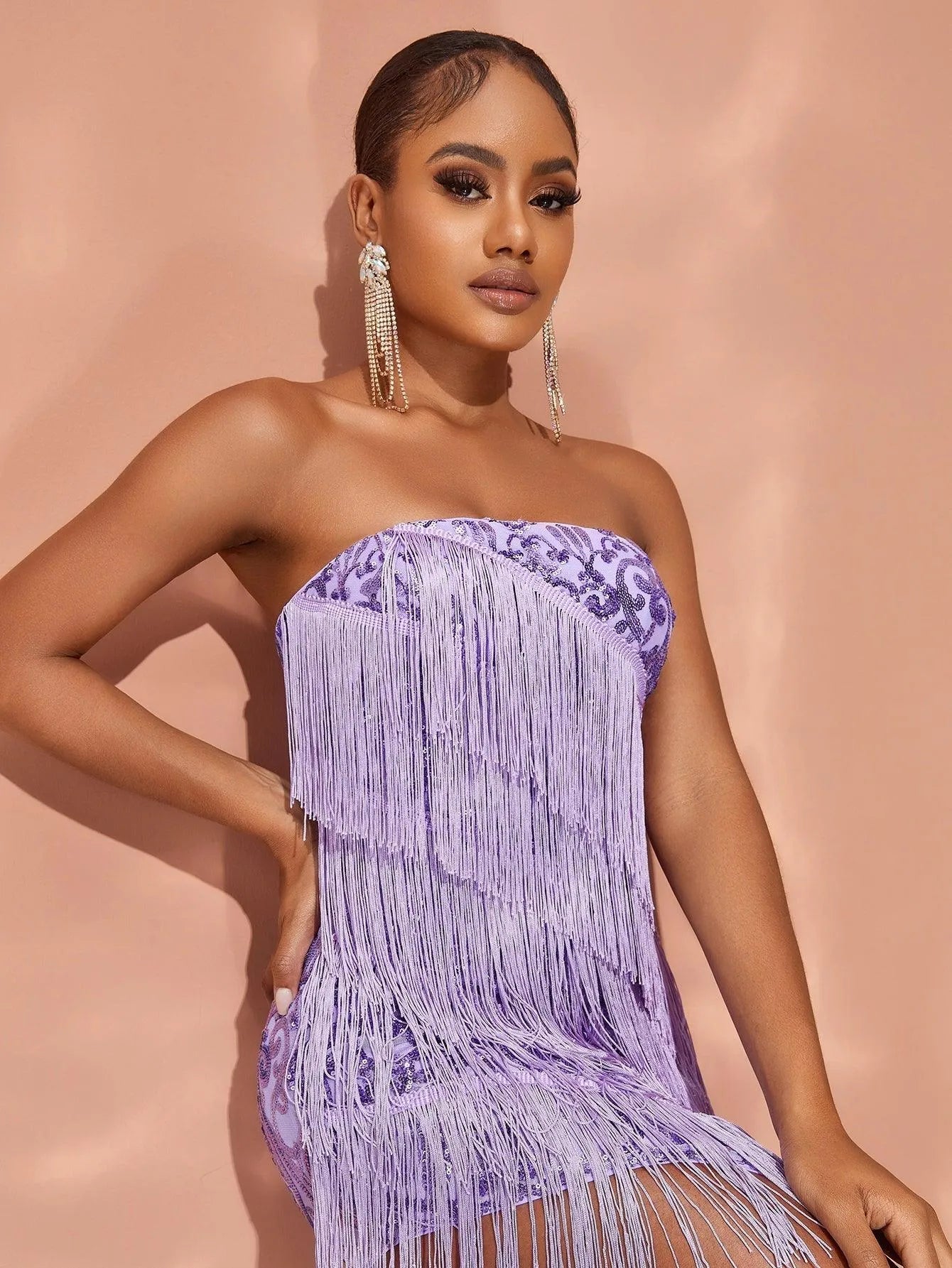 Chic Split Thigt Fringed Sequin Tube Dress