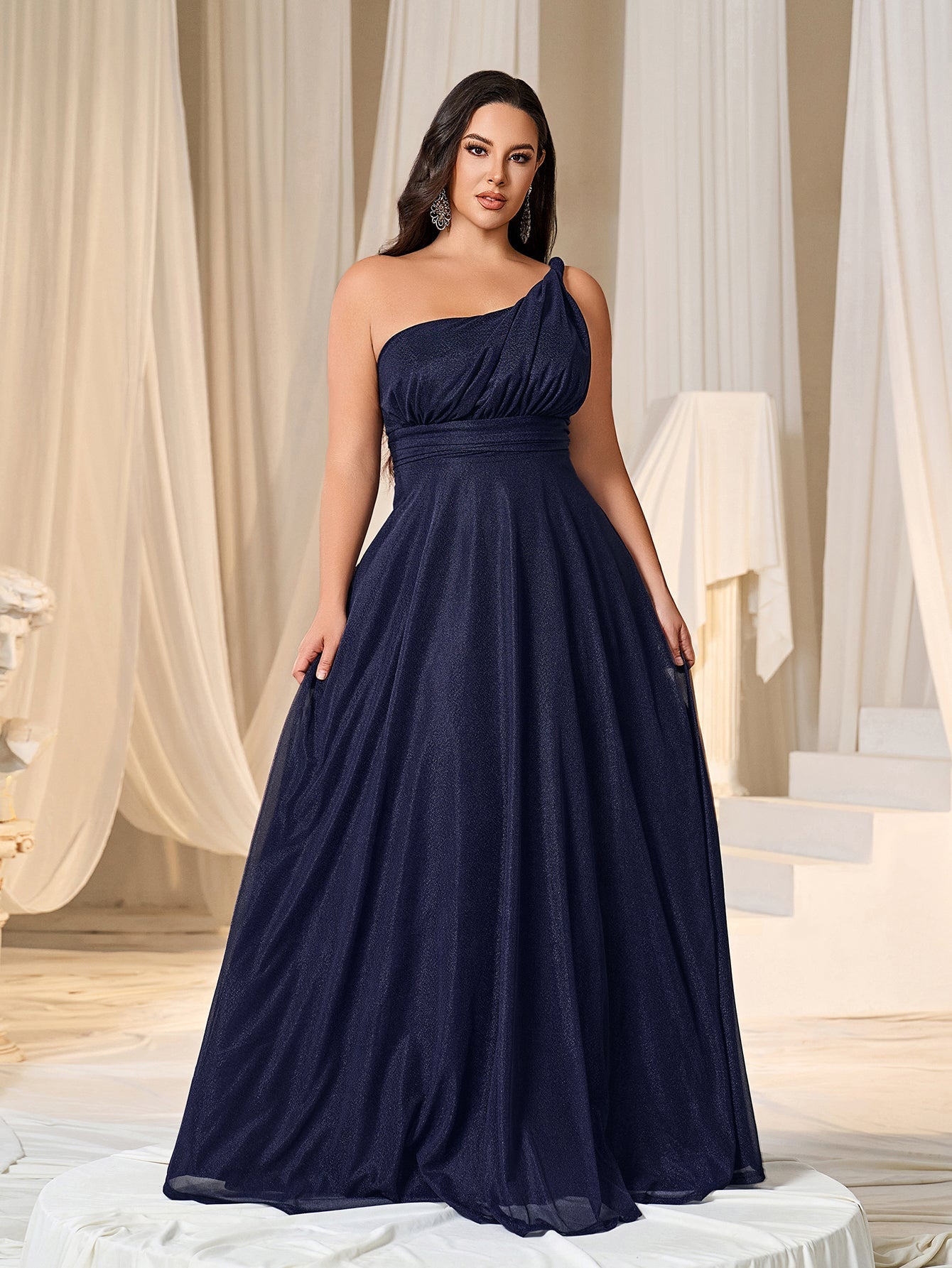 Plus One Shoulder Sleeveless Bridesmaid Dress