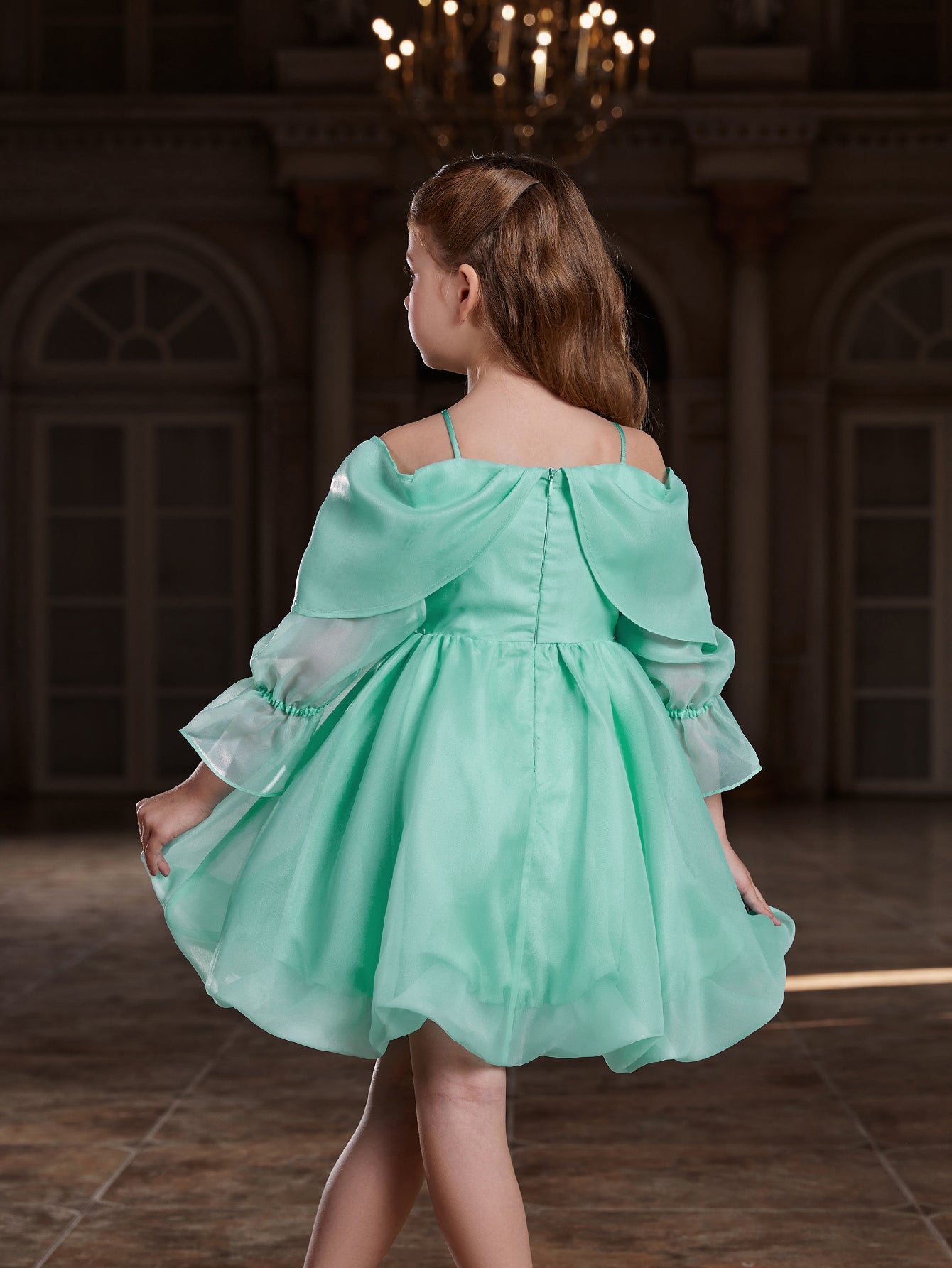 Girl's Off Shoulder Bow Front Puff Dress