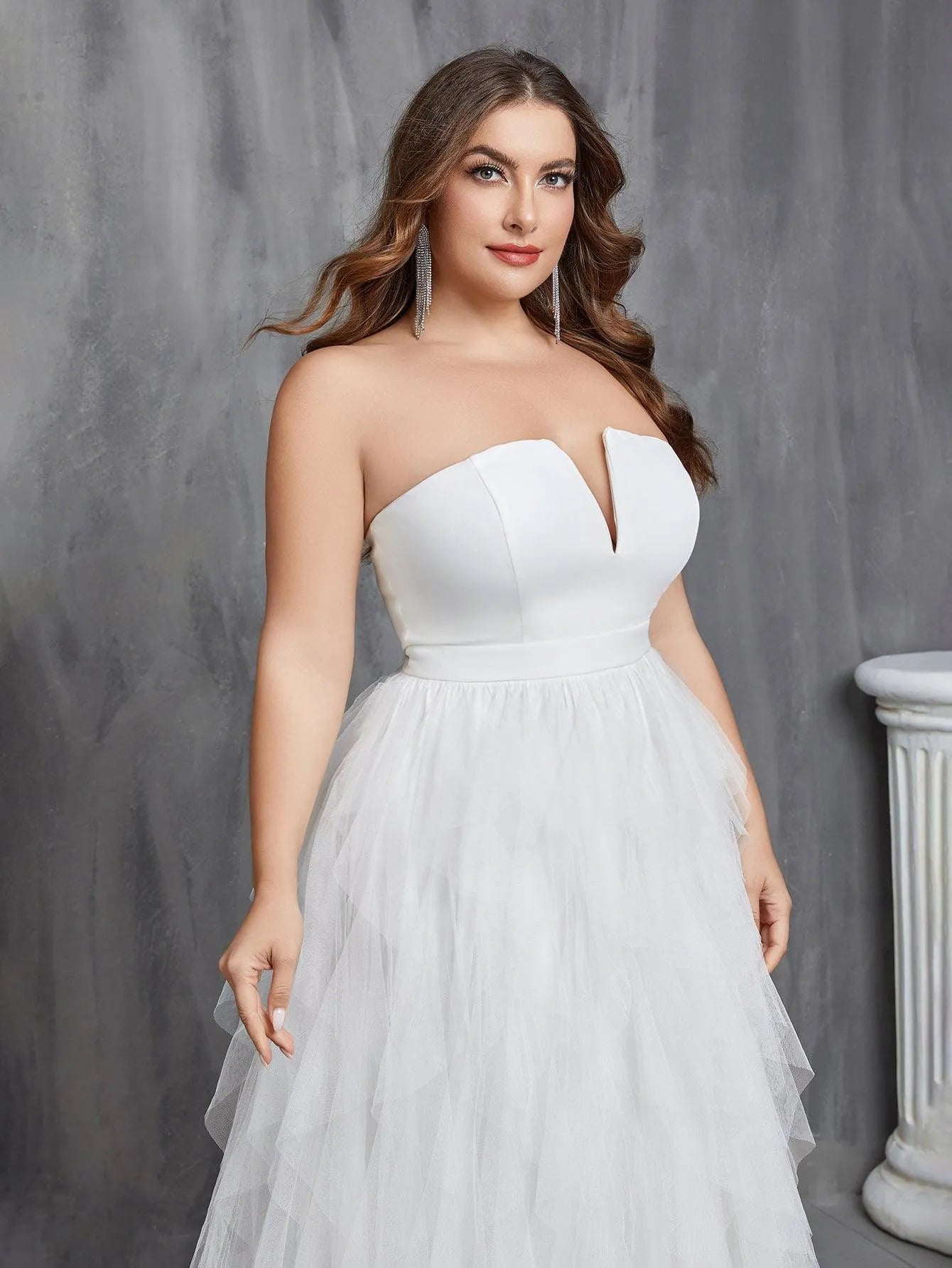 Plus Mesh Overlay Tube Wedding Dresses