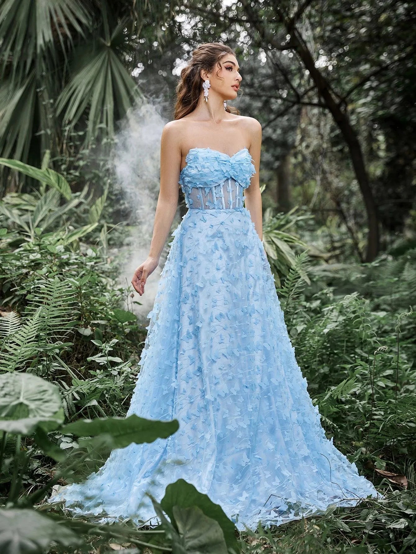 Elegant Butterfly Applique Tulle Prom Tube Dress