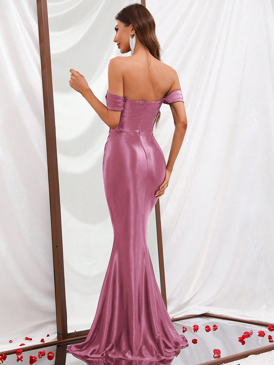 Pleated  Off Shoulder Satin Mermaid Dresses