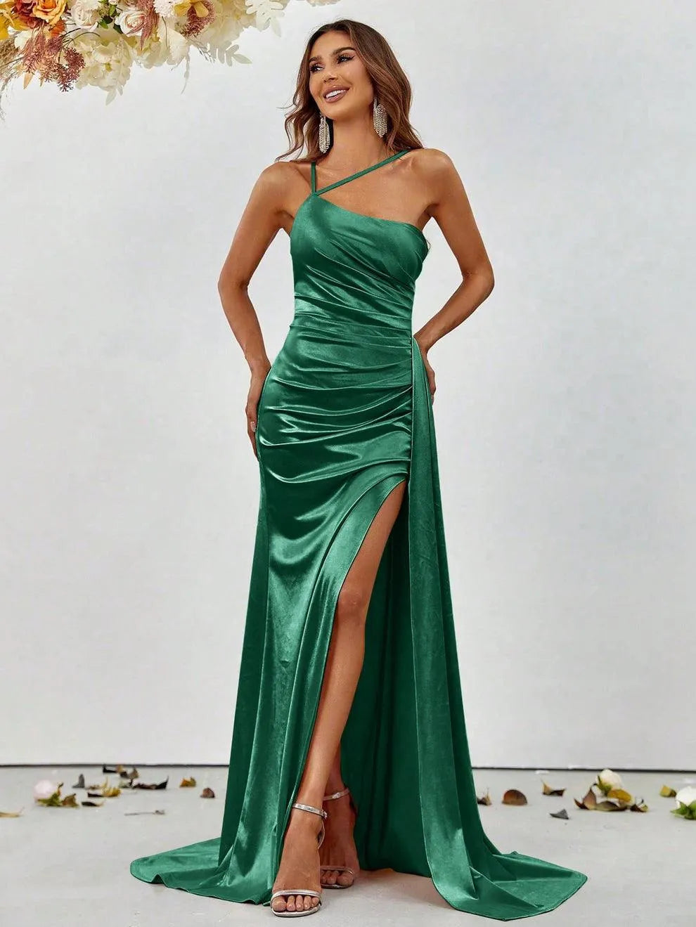 Elegant Asymmetric Neckline Satin Mermaid Party Dress