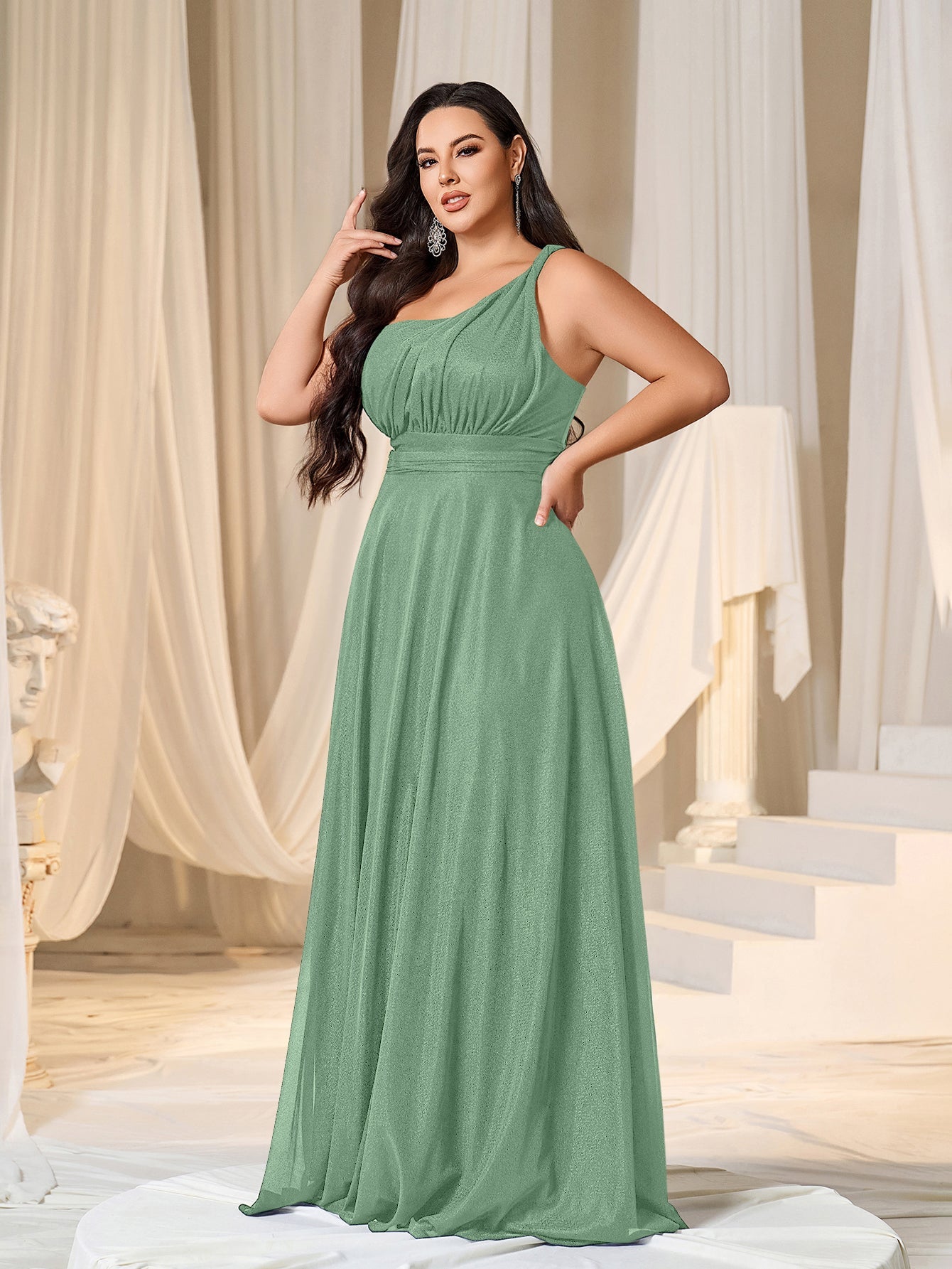 Plus One Shoulder Sleeveless Bridesmaid Dress